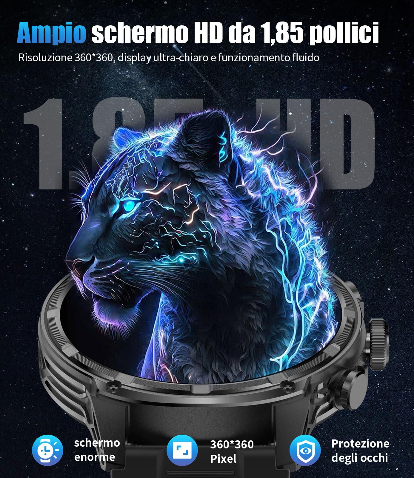 LIGE Smartwatch Uomo con Torcia LED, 1.85" HD Orologio Intelligente Fitness Chiamate Bluetooth, 710mAh Militari Smartwatch Tracker Attività 100+Modalità Sportive per Cardiofrequenzimetro, Android iOS