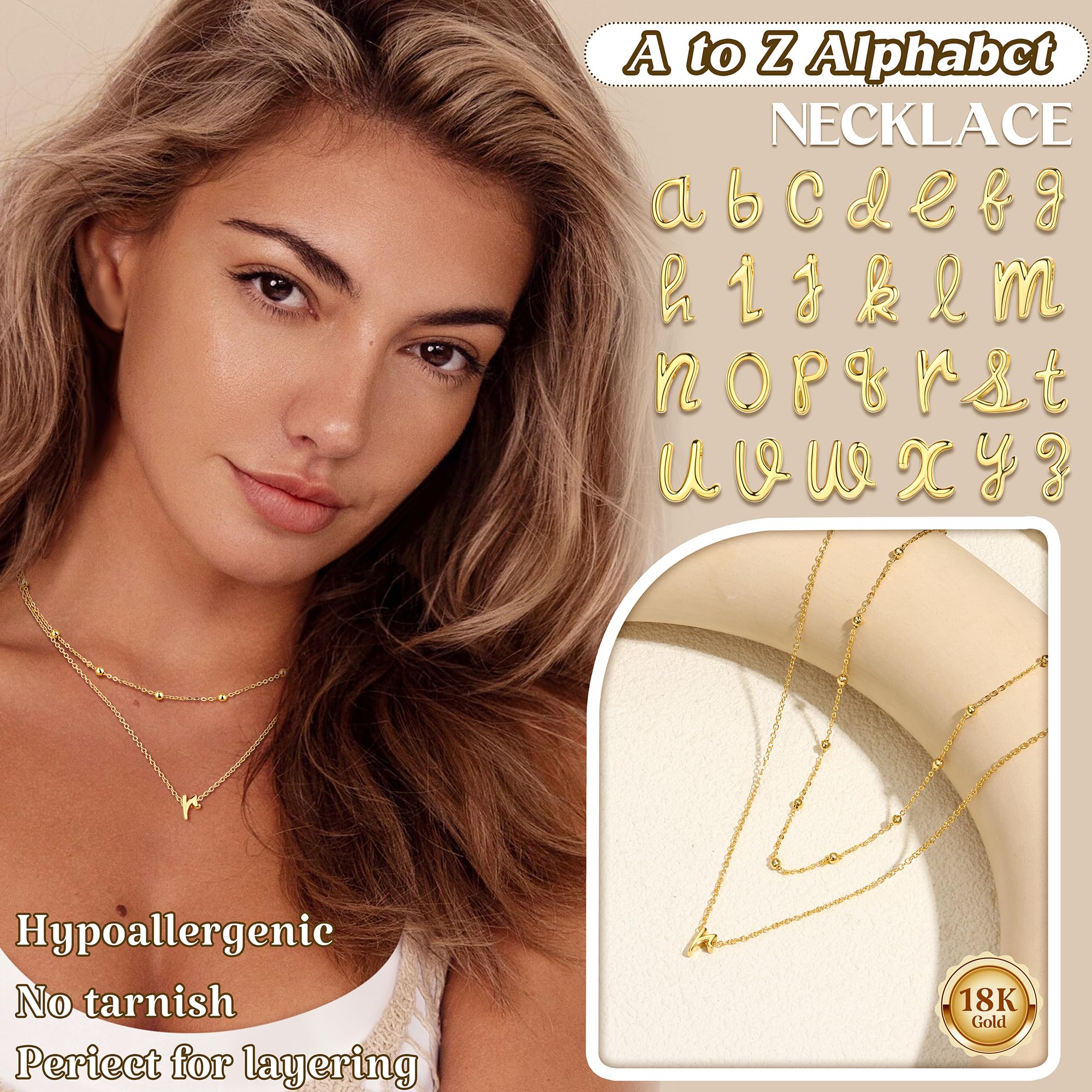 HHRFCS 18K Gold geschichtete Initialen-Halsketten für Frauen und Mädchen, personalisierte Halskette, Anhänger, Namenskette, Kette, Perlen-Choker, Gold-Halskette für Frauen, Schmuck, Geschenke,