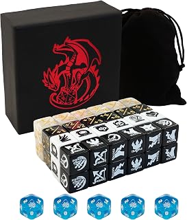 MTG Dice Set – 55 Dice: 24 Counter, 26 Keyword & 5 D20 Token Dice with Deluxe Box & Velvet Pouch, Limited Collector Edition (Pattern Version)