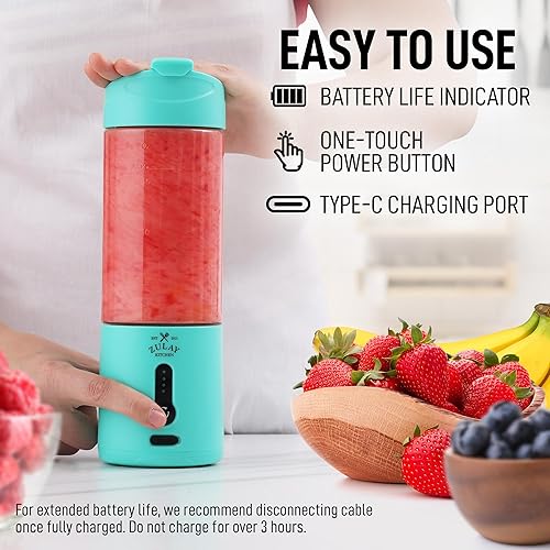 Miniatura 3 de Zulay Kitchen Licuadoras personales de 18 onzas que trituran el hielo, licuadora de viaje inalámbrica recargable por USB-C, licuadora portátil de