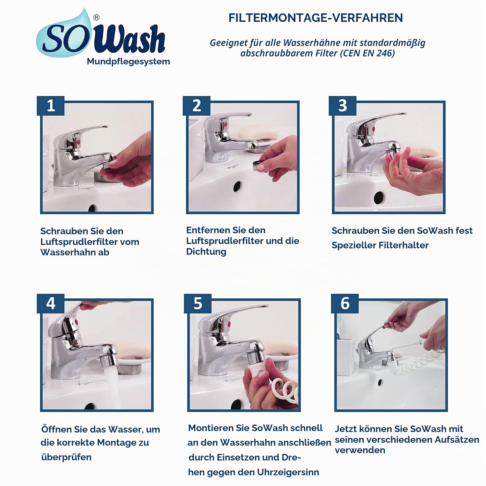 SOWASH - Verpackung "DELUXE" - complete set am Wasserhahn anschließbare Puls-Munddusche für die Mundhygiene