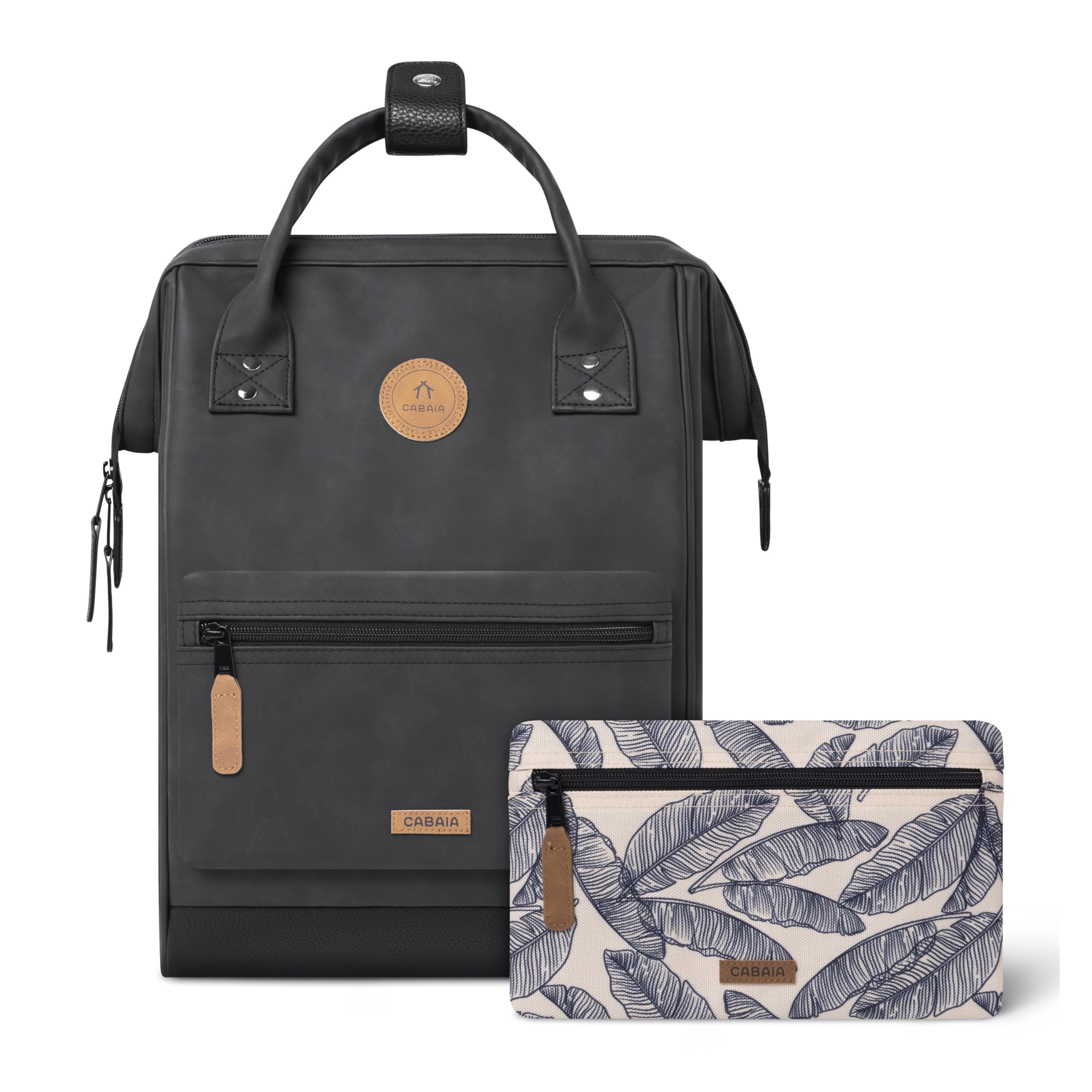 CABAIA - Sac à Dos Adventurer Le Havre - Medium 18L - Déperlant - Compartiment Ordinateur Portable 13" - 2 Poches - Certifié Vegan - Sac Voyage, Affaires, École pour Homme et Femme - Noir