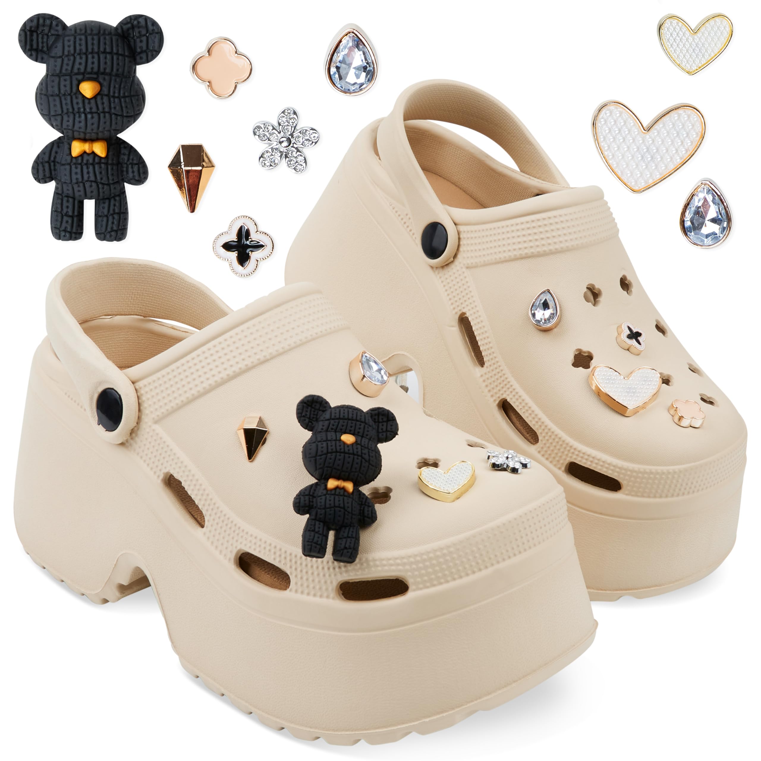 CityComfort Zuecos de Plataforma con Tacón y Charms Removibles - Regalos para Mujeres