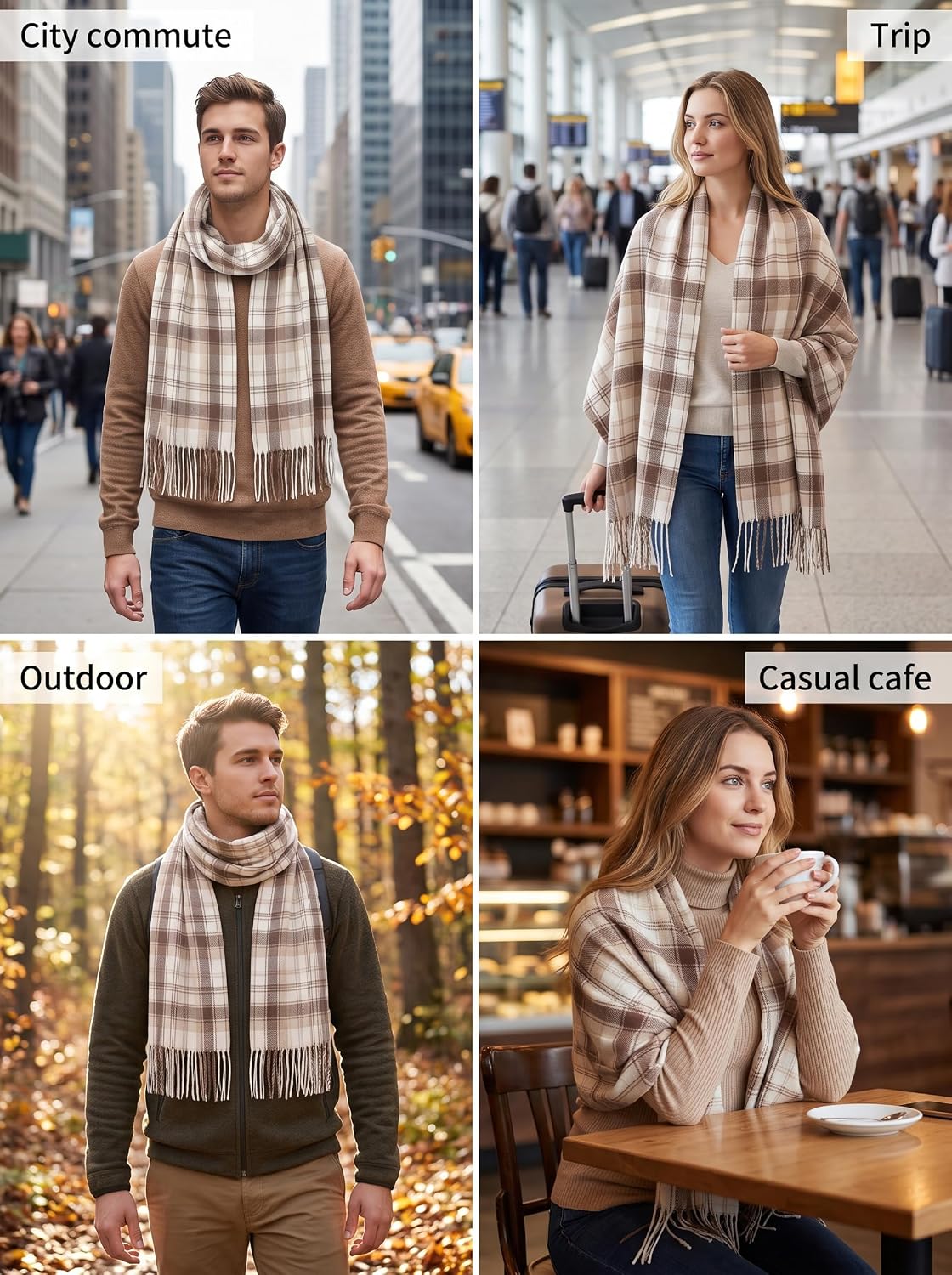 Fuinloth Plaid Scarf Men Women, Large Tartan Shawl Wrap, Winter, 79 Inch | Tartan check, brushed polyester soft feel, tassel fringe, lightweight warm neck shawl wrap, unisex gift travel daily wear
