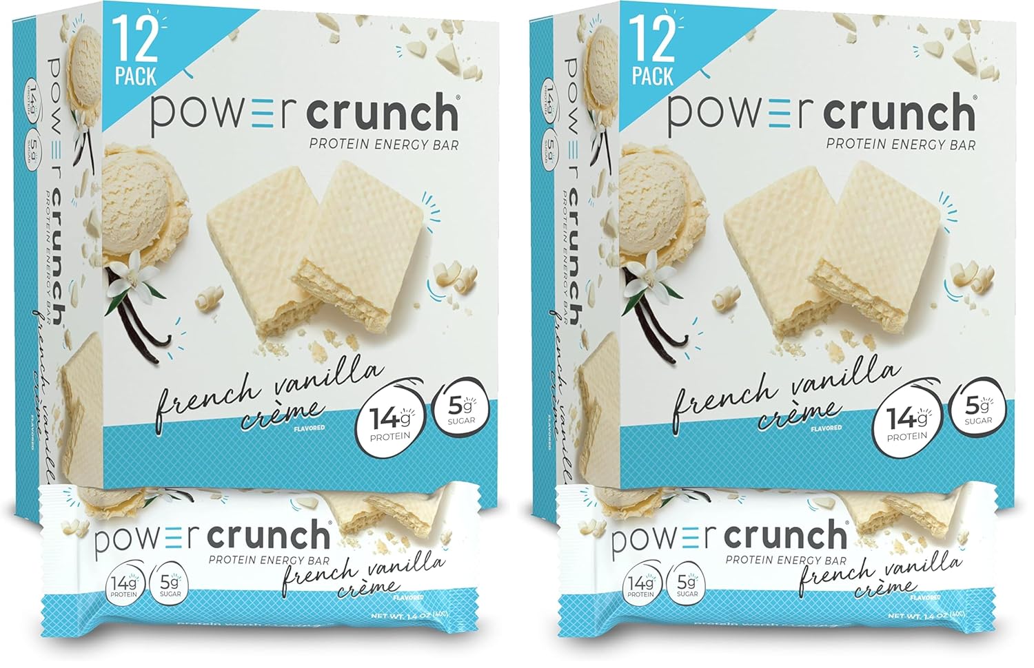 Power Crunch Protein Wafer Bars, High Protein Snacks with Delicious Taste, French Vanilla Creme, 1.4 Ounce (12 Count) (Pack of 2)