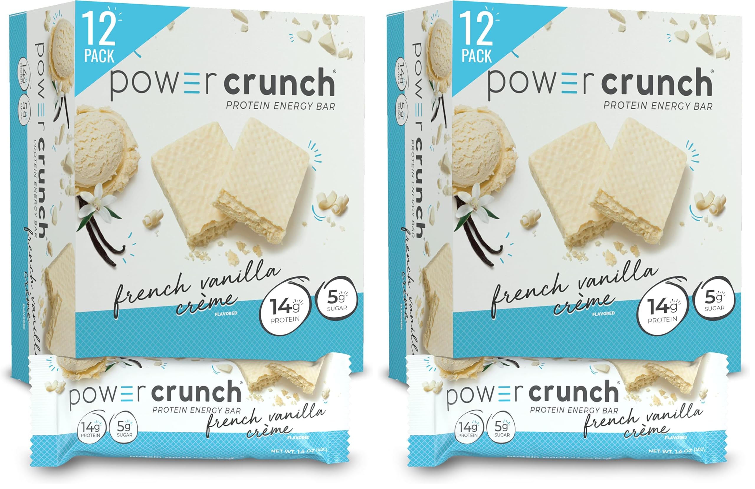 Power Crunch Protein Wafer Bars, High Protein Snacks with Delicious Taste, French Vanilla Creme, 1.4 Ounce (12 Count) (Pack of 2)