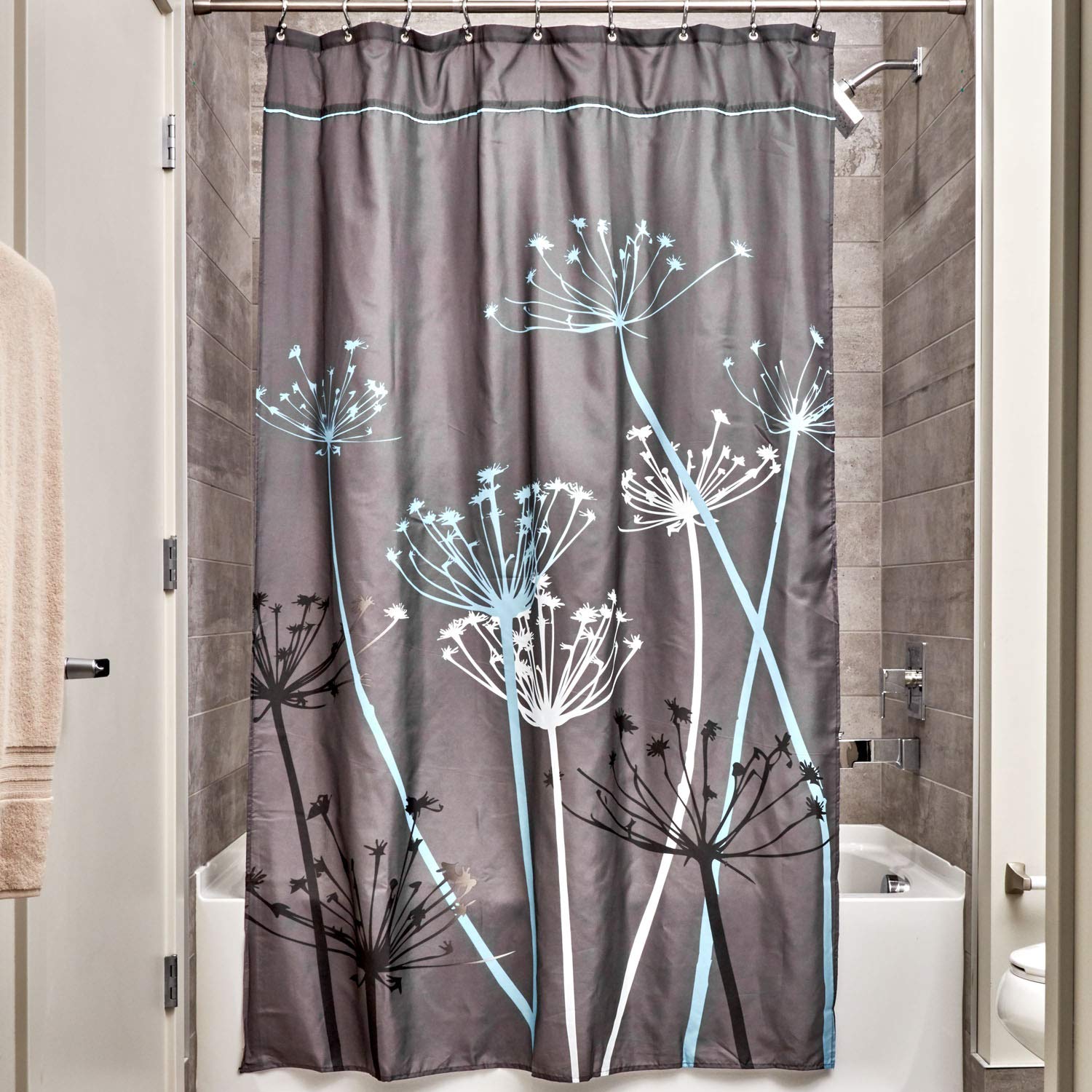 InterDesign Thistle Shower Curtain, Stall - Gray and Blue