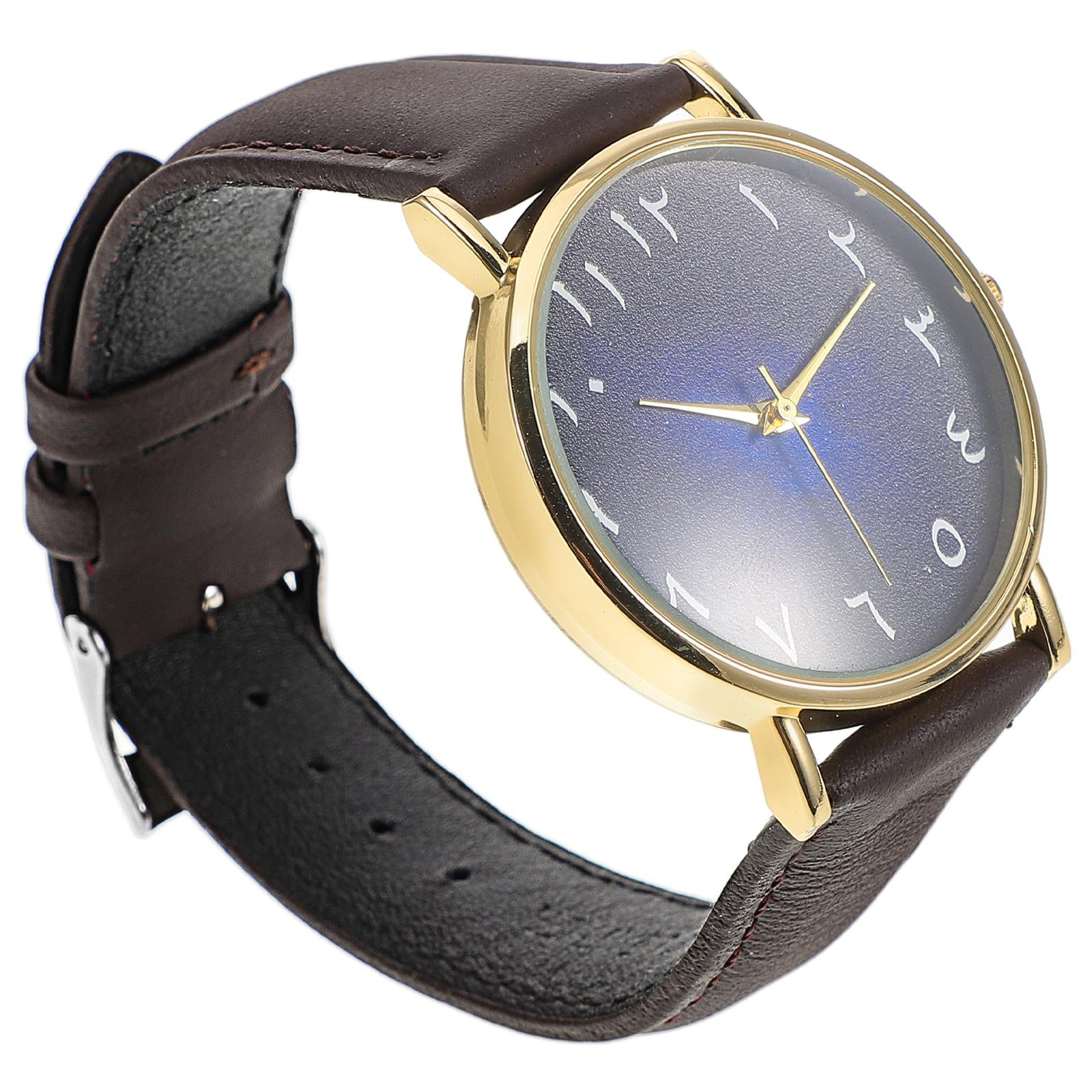 Dark Blue Starry Sky Dial Arabic Numerals Watch Gold Case Synthetic Leather Strap Adjustable Men's Fashion Watches Holiday Birthday