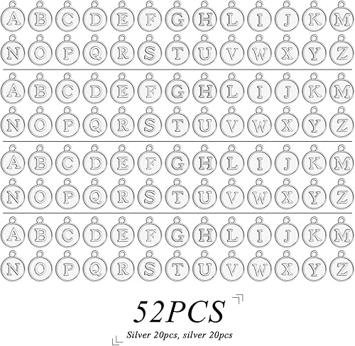 Vista 16 de 4 juegos (104 piezas) de aleación A-Z inicial alfabeto letra mezclada colgantes para hacer joyas, pulseras y manualidades 4