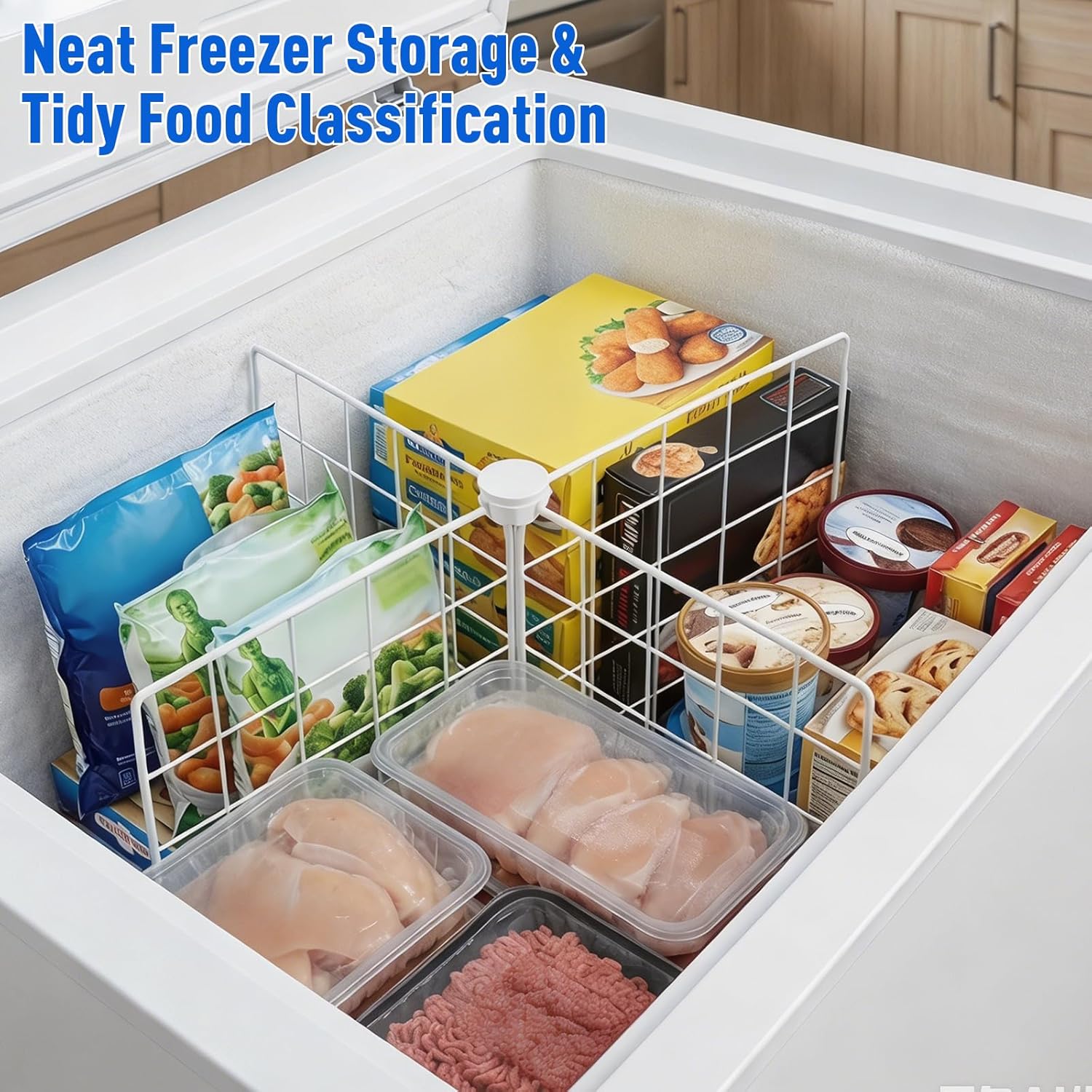 BESTYASH Chest Freezer Dividers, 2-Pack, 8 Metal Wire Panels Total, White