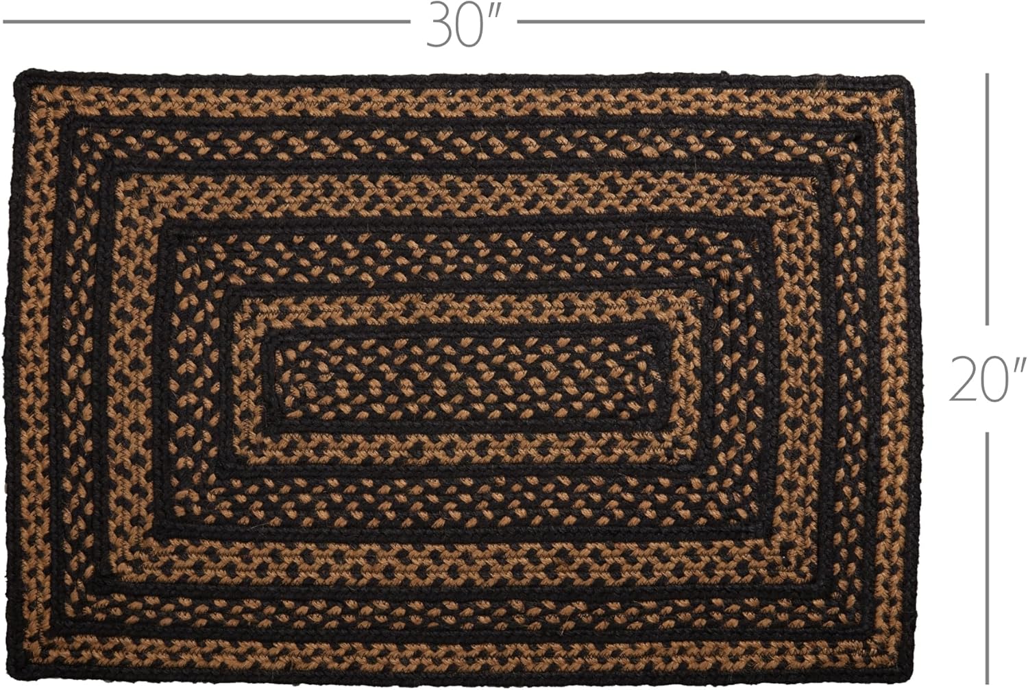 VHC Brands Farmhouse Primitive Jute Black Striped Accent Rug Rectangle Decor w/Floor Pad 20"x30"