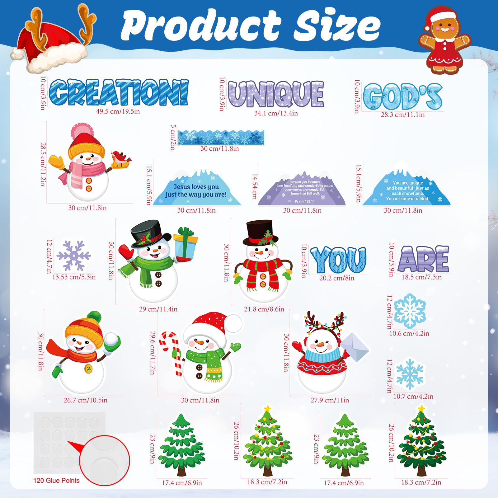 Qilery Winter-Schneemann Pinnwand-Set (105 Teile) – Religiöse Deko Für Klassenzimmer & Sonntagsschule