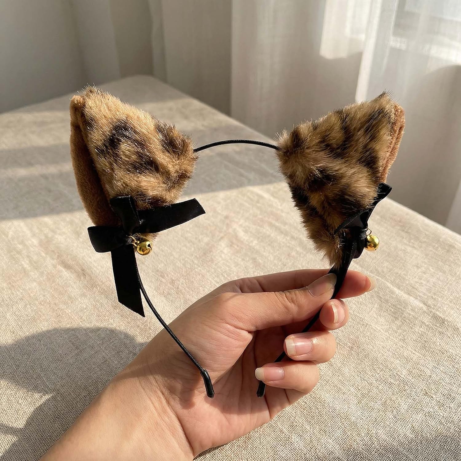Fox Ears Headband, Cute Leopard Ear Headbands Halloween Christmas Party Headwear Hair Accessories (White)