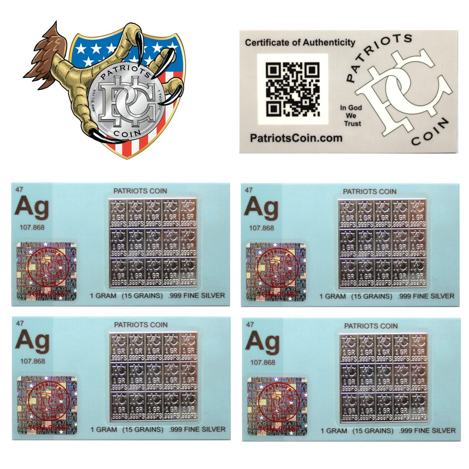 Amazon.com: 4 One Gram Pure Silver Bullion Bar Divides to 15 One Grain Bars  .999 Fine Silver Snaps Apart to Individual 1 Grain Ingots : Sports &  Outdoors