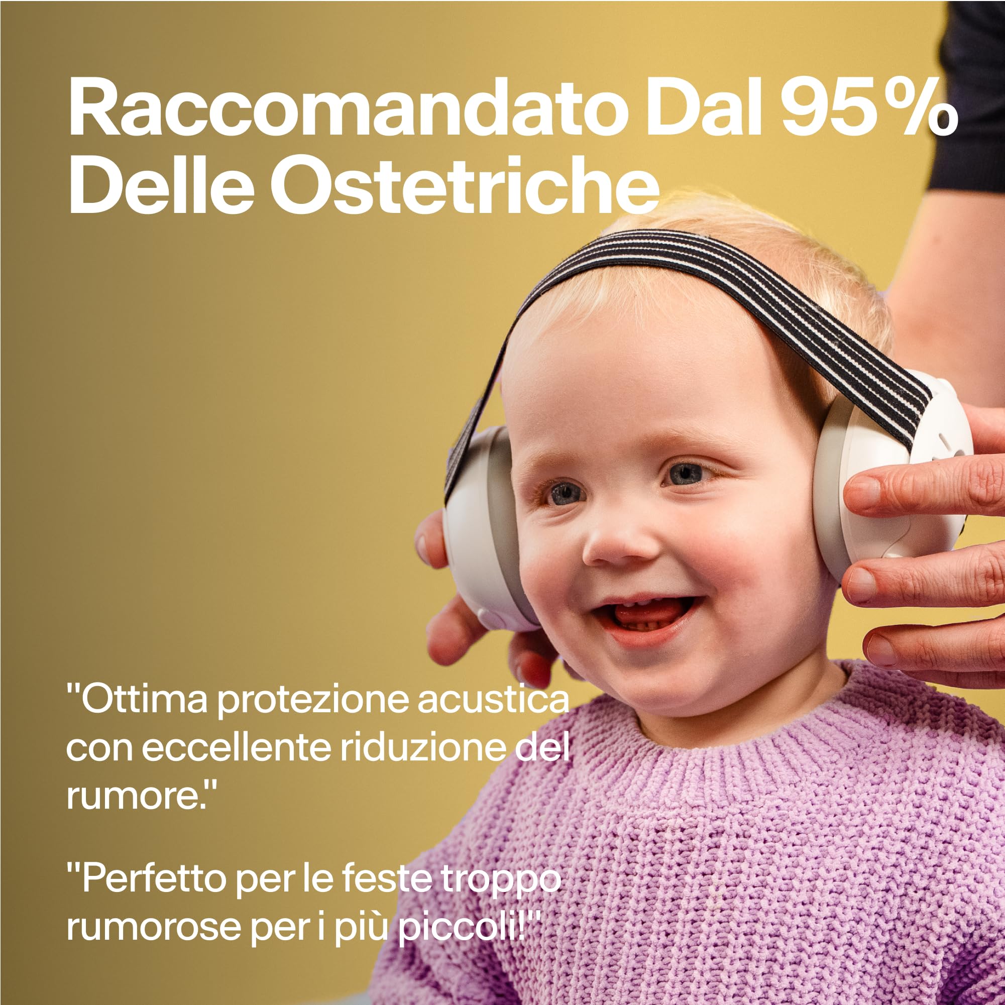 Alpine Muffy Baby - Cuffie antirumore per neonati e bambini piccoli fino a 36 mesi - Protettori acustici per neonati - Previene i danni dell’udito - Migliora il sonno in viaggio - Giallo