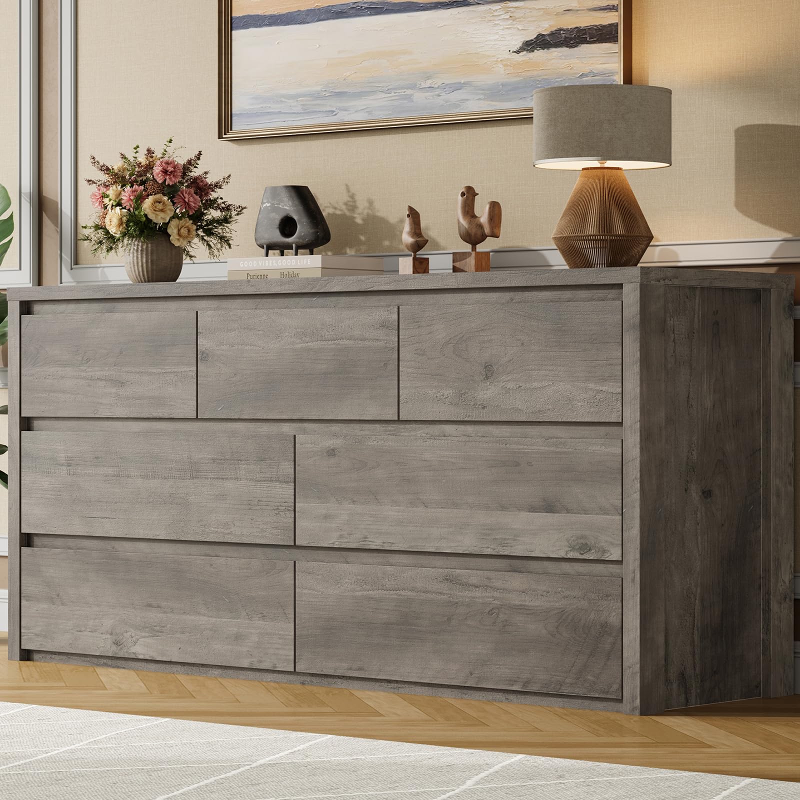 Photo 1 of 7 Drawer Dresser for Bedroom, Wide Chest of Drawers, Large Wood Dresser