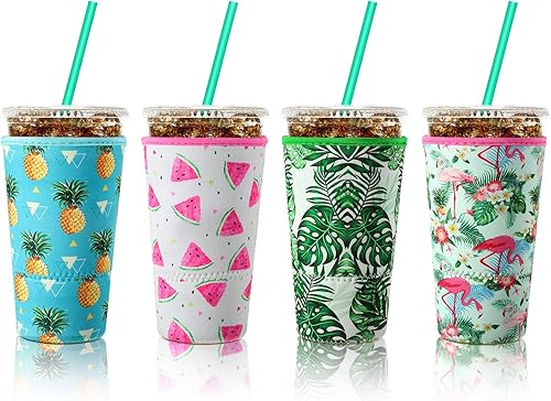 Vista 67 de Patelai Funda aislante reutilizable para café helado, 4 piezas, para bebidas frías, bebidas y soporte para la mayoría de los cafés