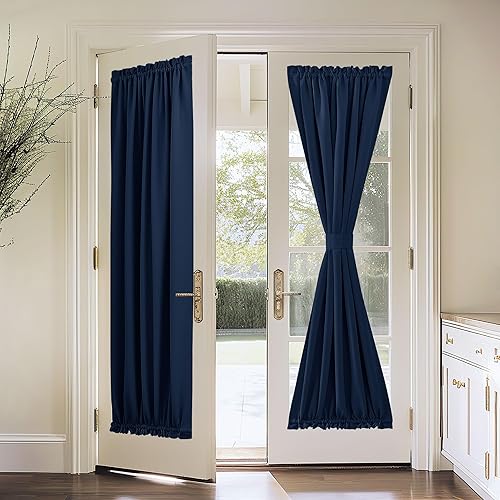 Vista 37 de PONY DANCE Cortina opaca marrón para puerta francesa, persiana de ventana con aislamiento térmico con alzapaños, panel de privacidad para luz