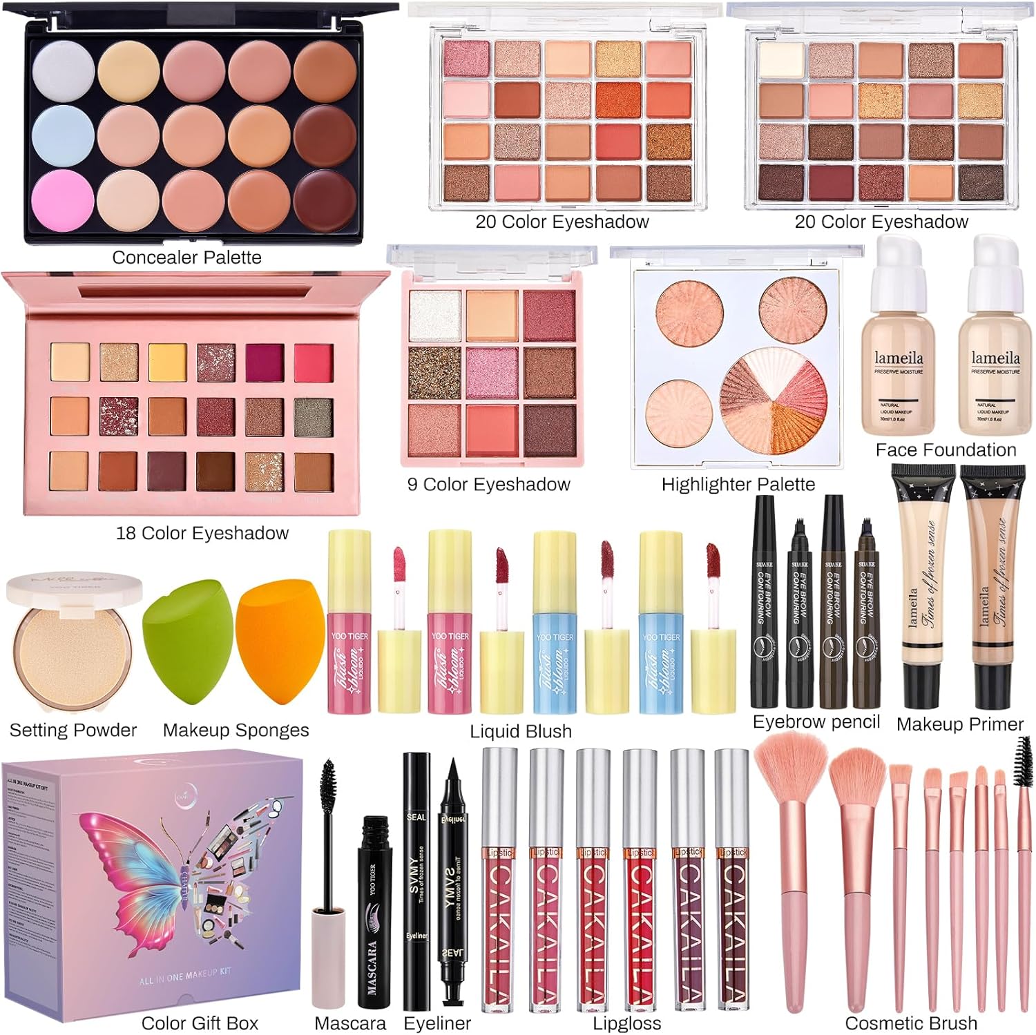 All in One Makeup Kit, Make Up Gift Set for Women, Makeup Kit for Women Full Kit, Includes Foundation Face Primer Eyeshadow Concealer Liquid Blush Lipgloss Eyeliner Mascara Cosmetic Brushes Set 81suGUcm2kL. AC SL1500