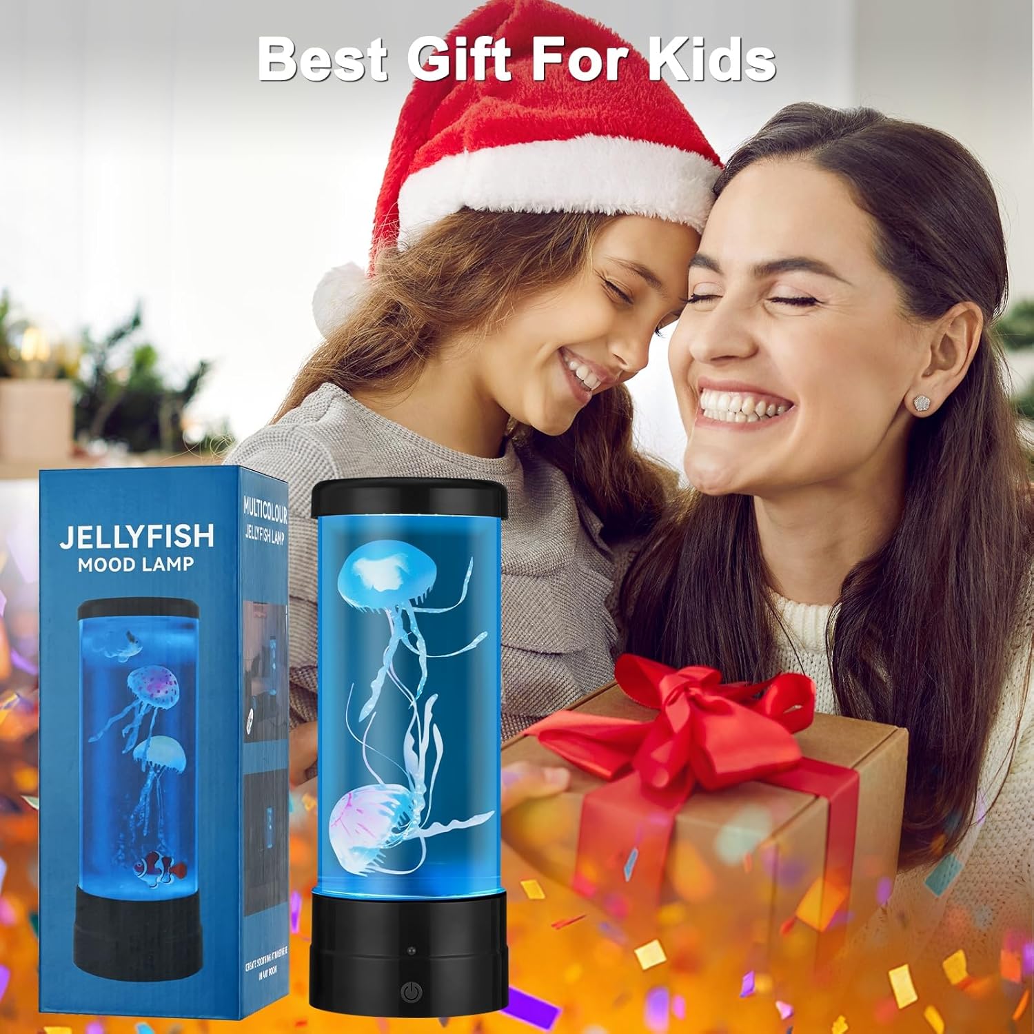 M METERXITY Jellyfish Lamp with 7 Colours, Electric Jellyfish Light Lamp with Auto Color Changing, Mood Table Lamp for Home, Office, Aquarium, Tank [Black]