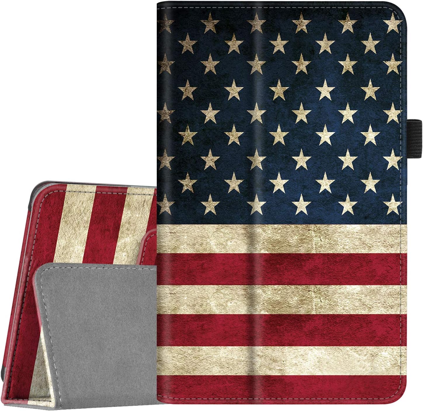 Fintie Folio Case for Amazon Fire 7 Tablet (9th Generation, 2019 Release) - Slim Fit PU Leather Standing Protective Cover with Auto Wake/Sleep, US Flag