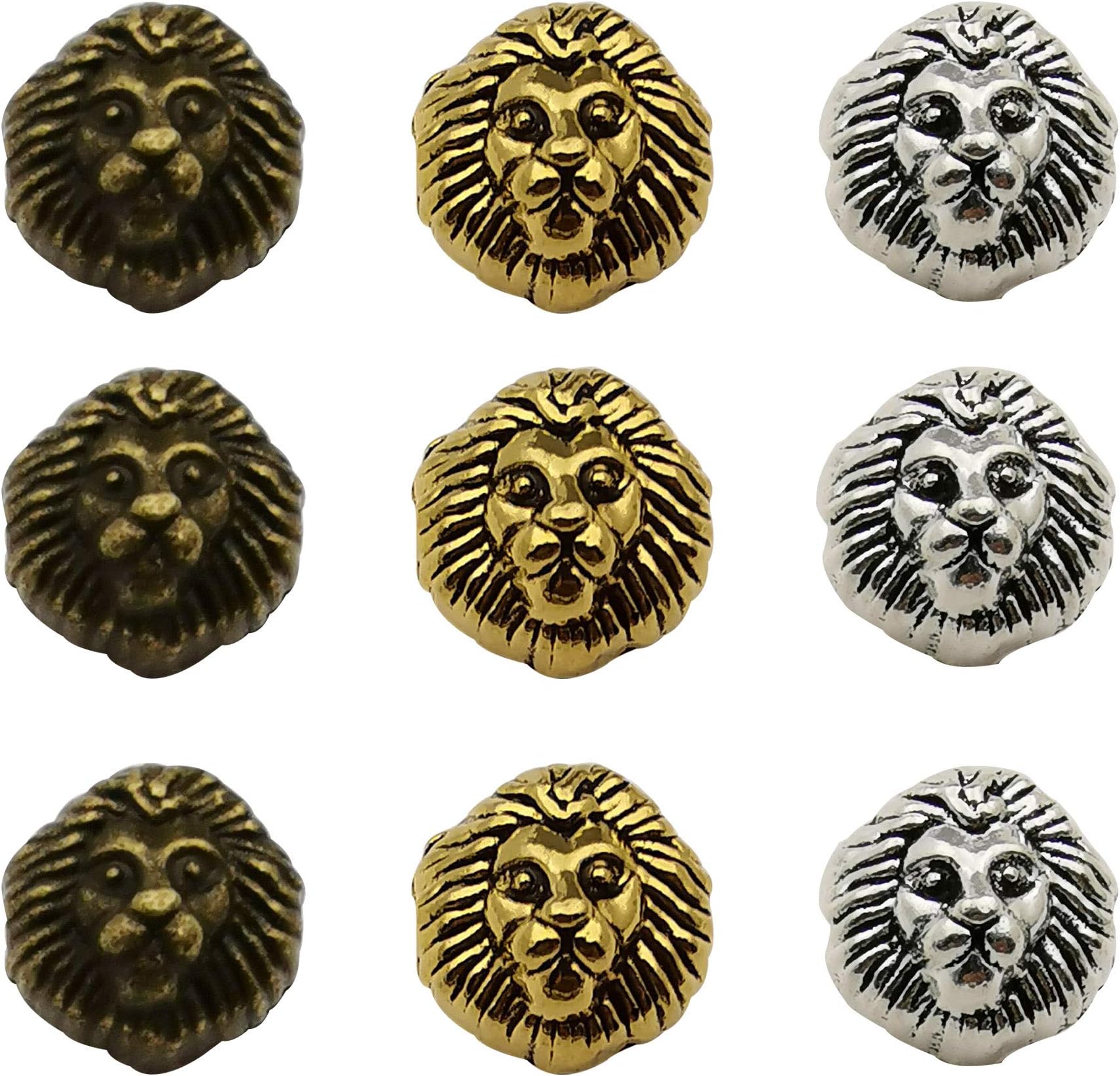 36pcs Antique Silver Bronze Gold Mixed Lion Head Loose Spacer Bead,Craft Supplies Charms Pendants for Jewelry Findings Making Accessory for DIY Bracelet Necklace M197