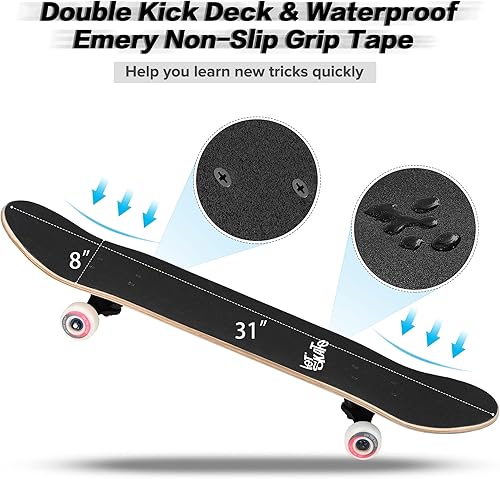 Miniatura 4 de Patineta Ryvorbe para principiantes, 31 x 8 pulgadas, patineta completa para niños, adolescentes y adultos, 7 capas de arce canadiense, doble