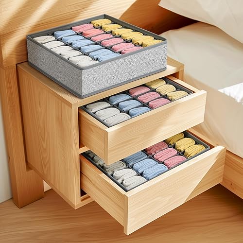 Miniatura 89 de Joyoldelf Organizador de cajones para calcetines, organizador de ropa interior, organizador de 16 celdas de tela, cajas de almacenamiento para Beige