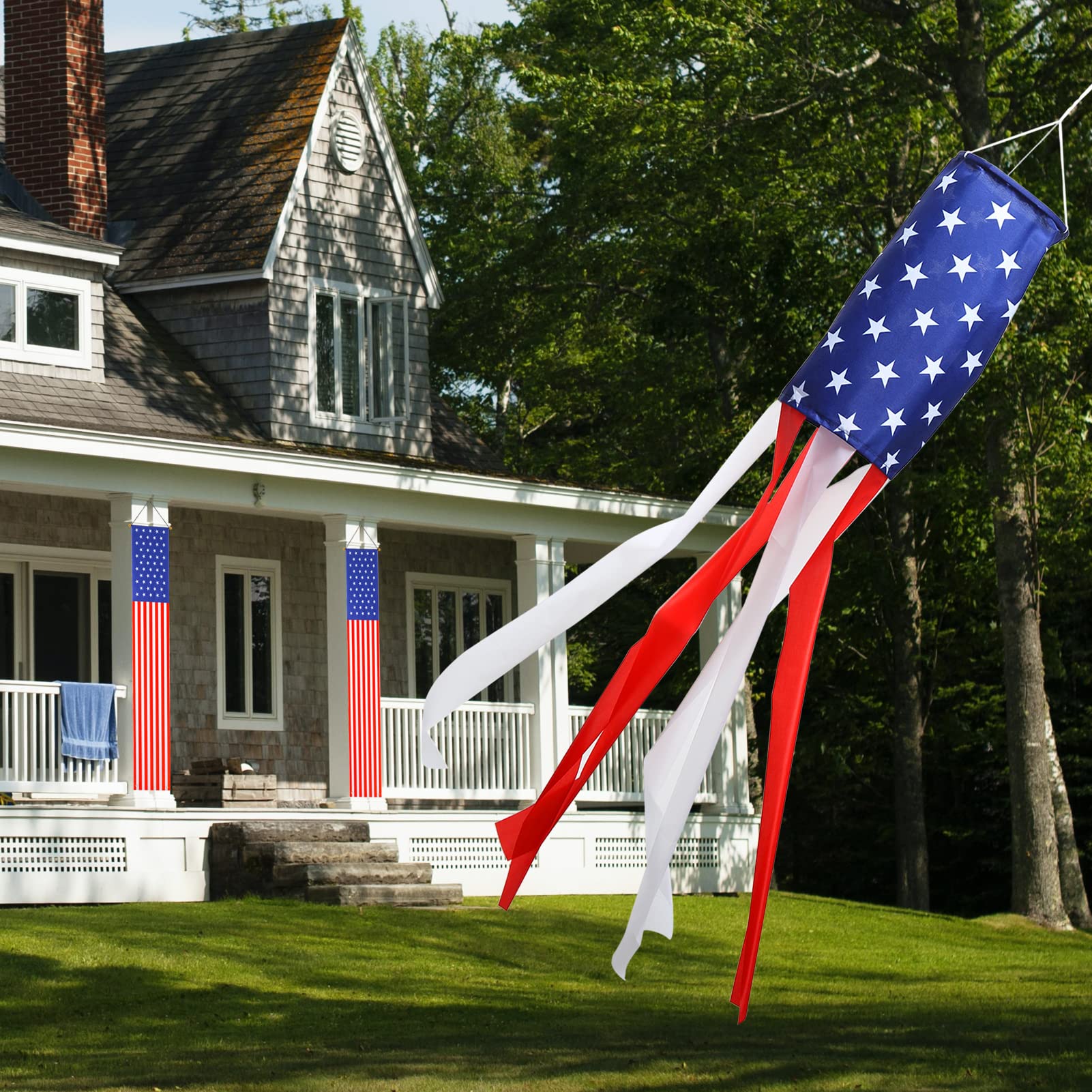 Hängende US-Flagge Als Banner | Für Veranda, Haus & Feiern | 180 X 30 Cm | Wetterfestes Polyester | Patriotische Deko