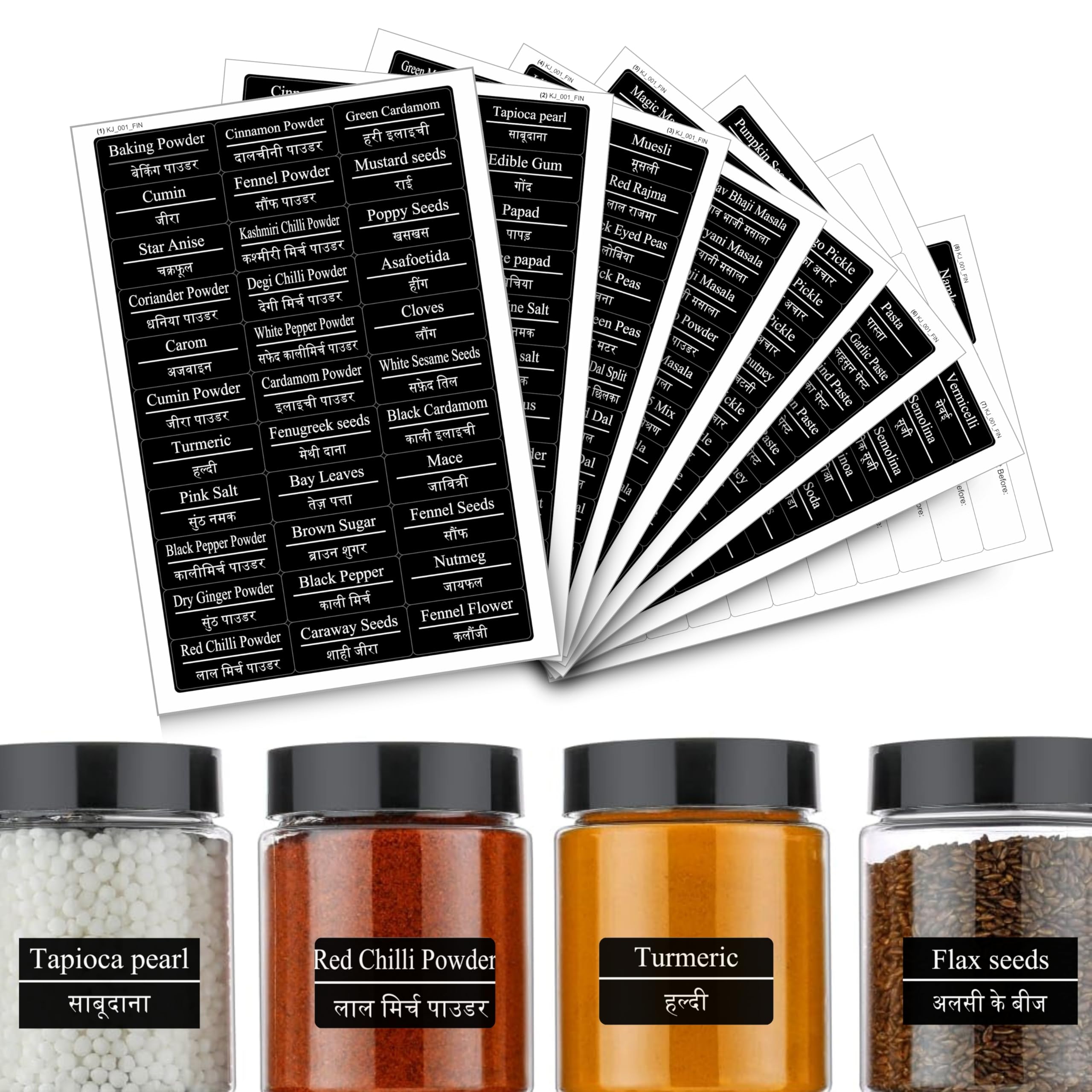 11 Strokes Pack Of 260 Pcs Printed Kitchen Stickers For Jars -Waterproof,Pre-Printed Stickers For Kitchen Containers-Labels For Kitchen Containers,260 Labels