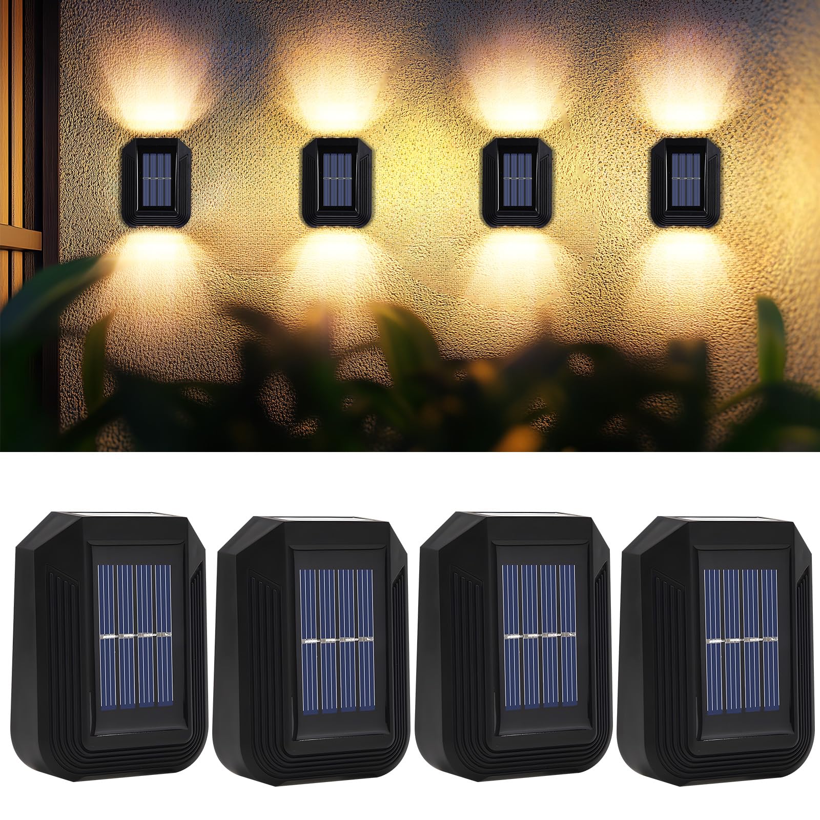 Wowlela 4 Pack Solar Wall Lights Outdoor, Up and Down Waterproof Fence Garden Solar Lamps
