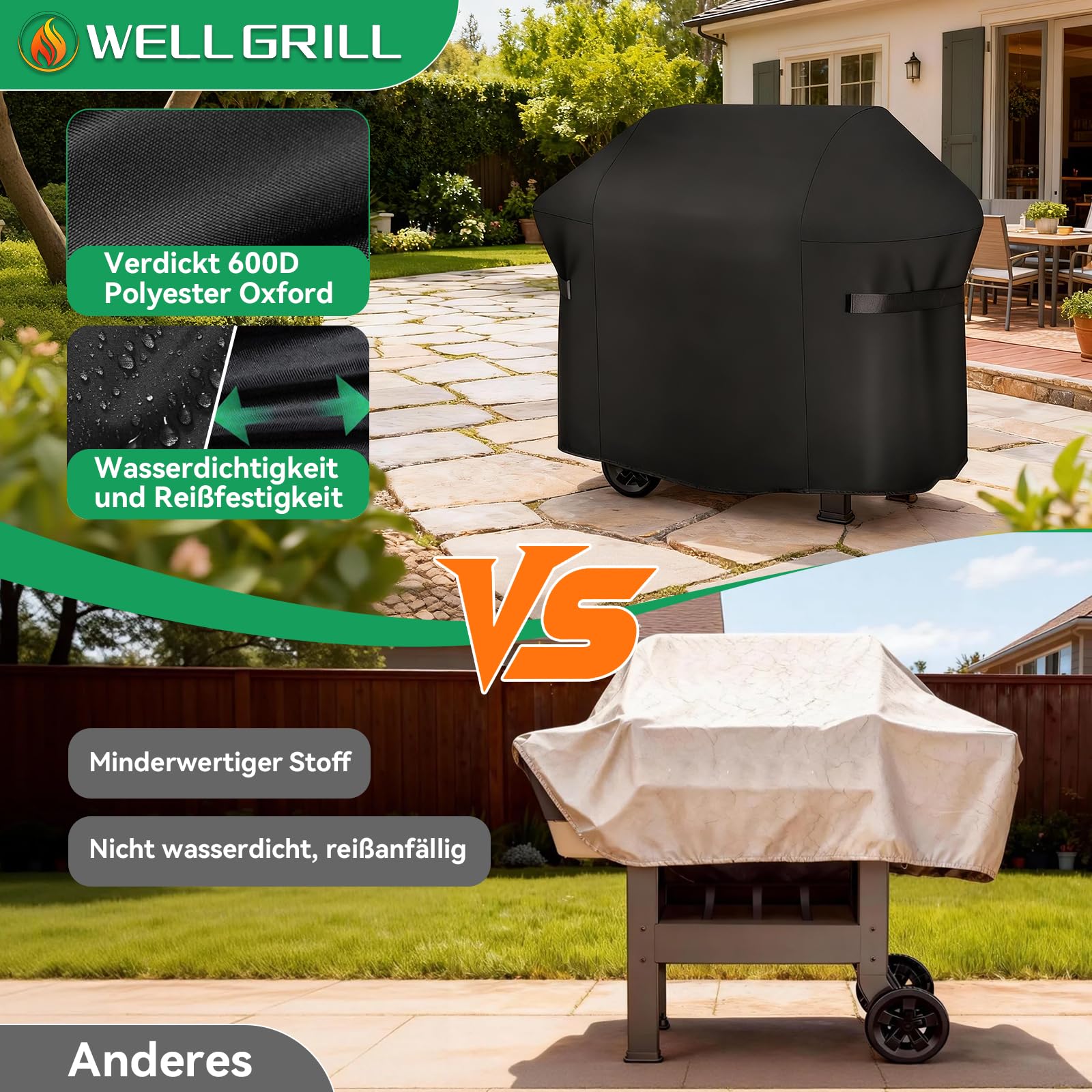 WELL GRILL Pokrowiec na grill gazowy Weber Spirit 300, odporny na warunki atmosferyczne, do grilla gazowego, 132 cm, wodoszczelny, akcesoria do grilla Weber Spirit II E310