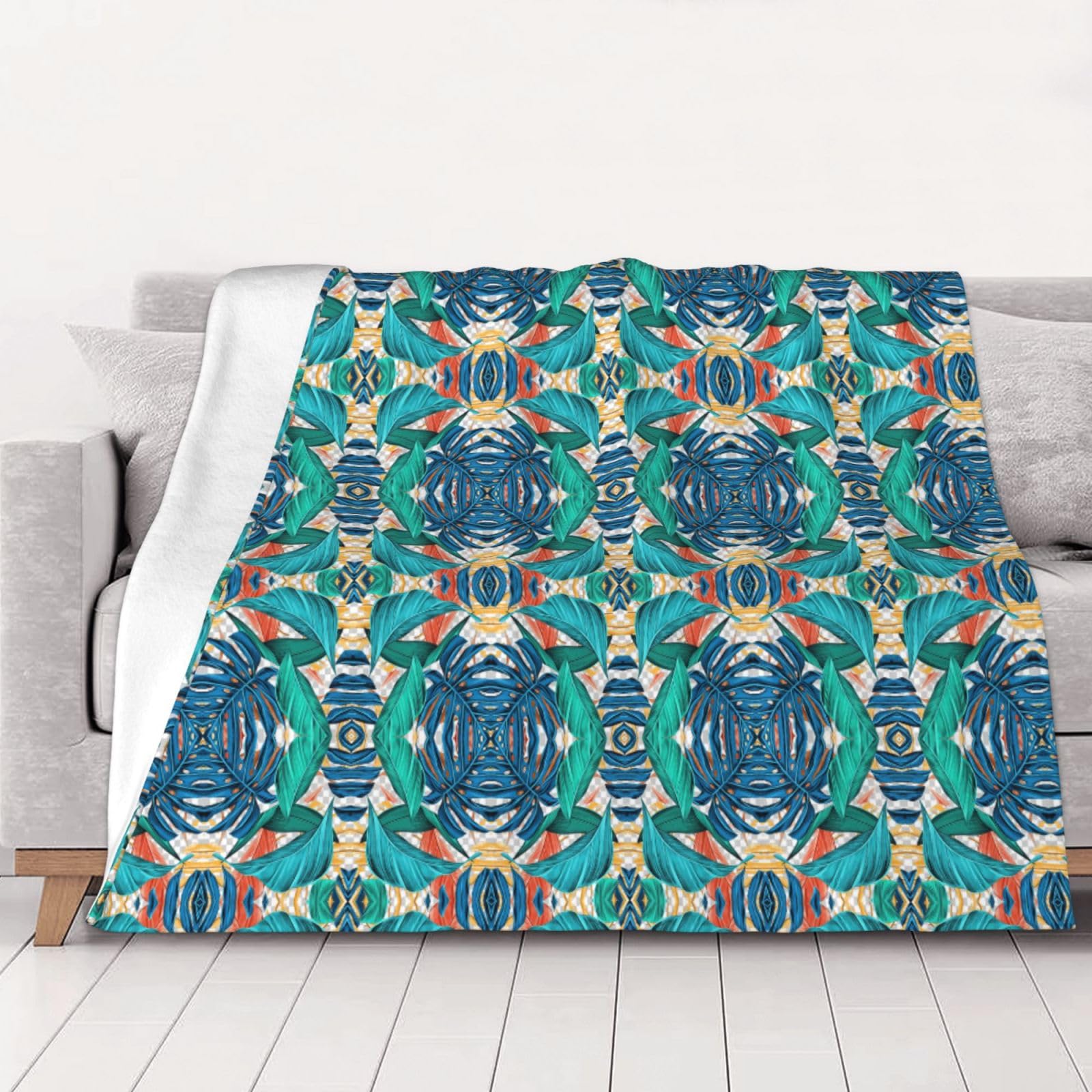 Couverture flanelle feuilles de palmier en microfibre douce pour lit 101x76 cm