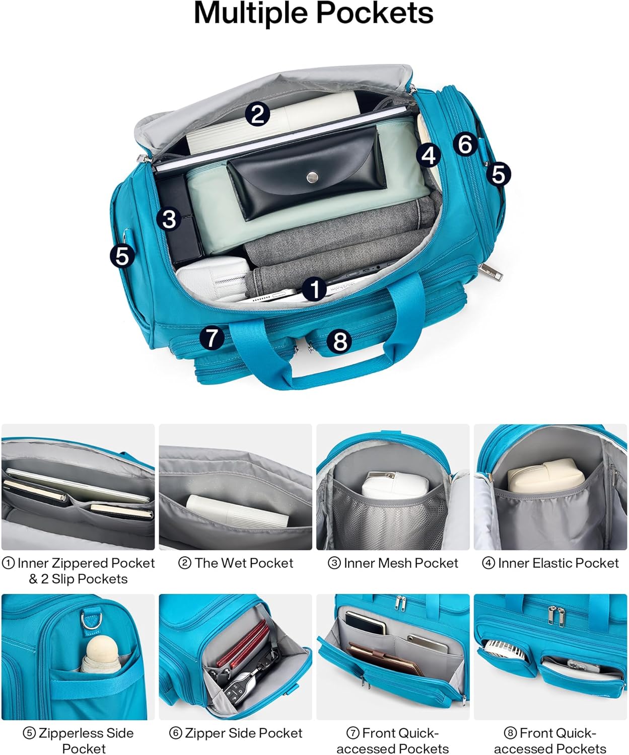 MILADA Underseat Carry On Luggage Bags for Travel Lightweight Foldable Carry On Bags for Airplanes Small Duffle Bag for Men Women TSA Approved Underseat Bag Travel Tote Bags, Caribbean Blue - Image 3