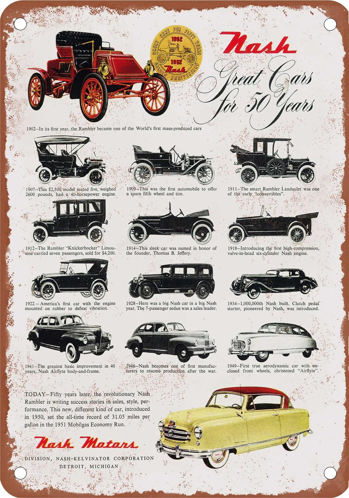 Miaomansenstore Metal Sign - 1952 Nash Vintage Ad 08 - Old Retro Rusty Look Home Decor