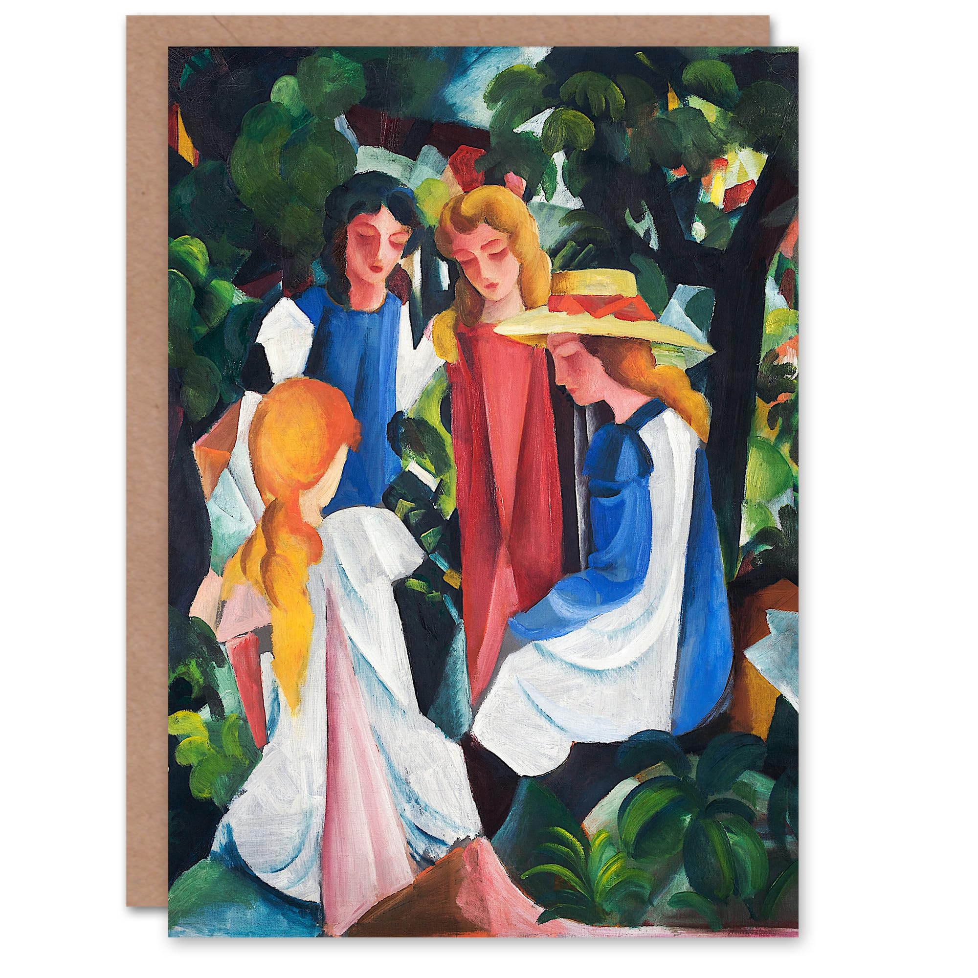 Artery8 August Macke Art Card Four Girls Colourful Oil Painting