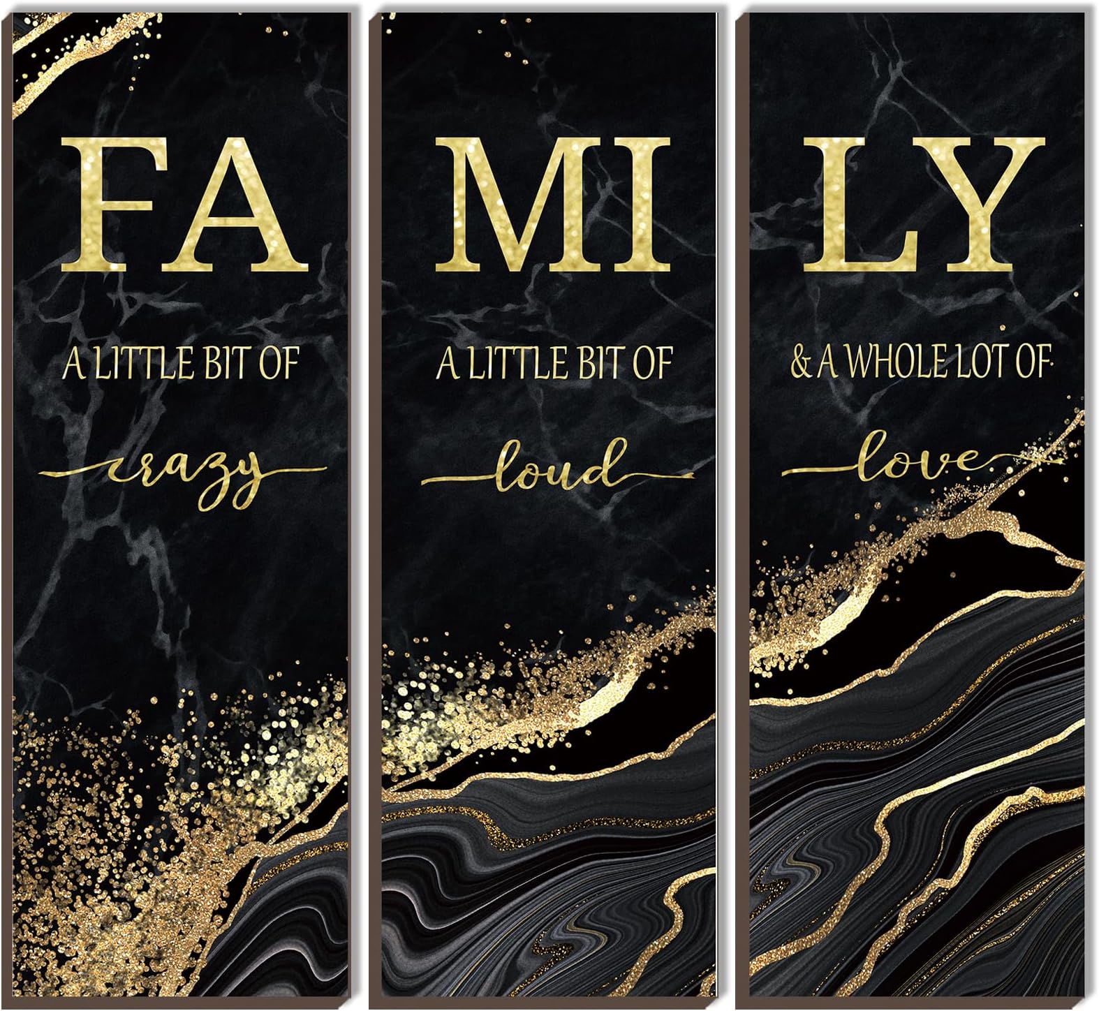 DONFENTHY 3 PCS Black Gold Bathroom Decor Family Wall Signs