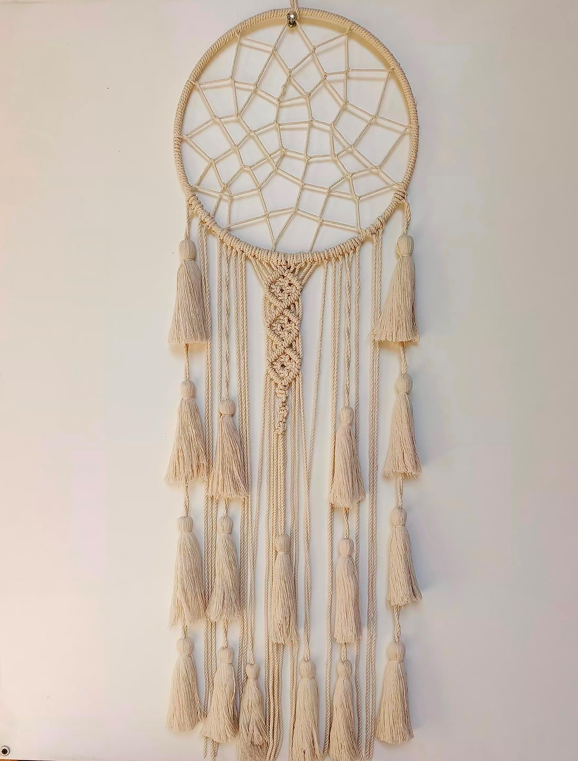 Macrame Wall Hanging Dream Catcher | Boho Wall Decor Woven Wall Art Bohemian Hanging with Tassel Home Decoration for Apartment Bedroom Living Room, 12" W x 36" L, Off-White, 1-Piece-image-18