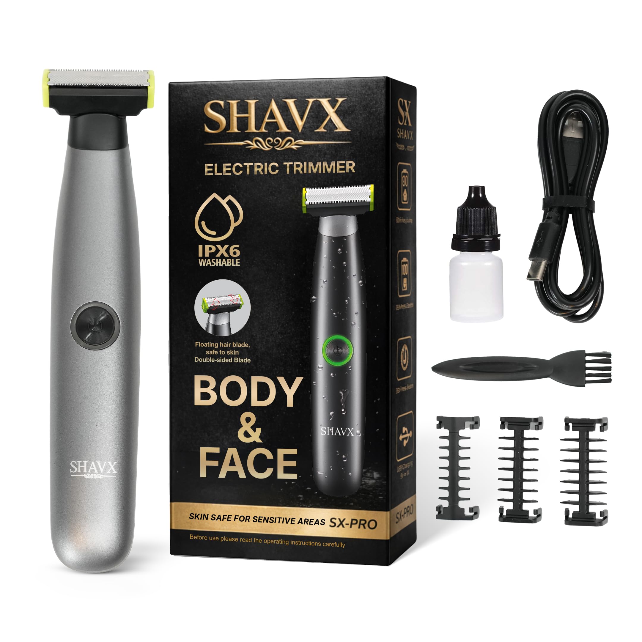 SHAVX Full Body Razors for Men Beard Chest Shaver with Skin-Safe Dual Razor Blades for Underarms Legs Pubic