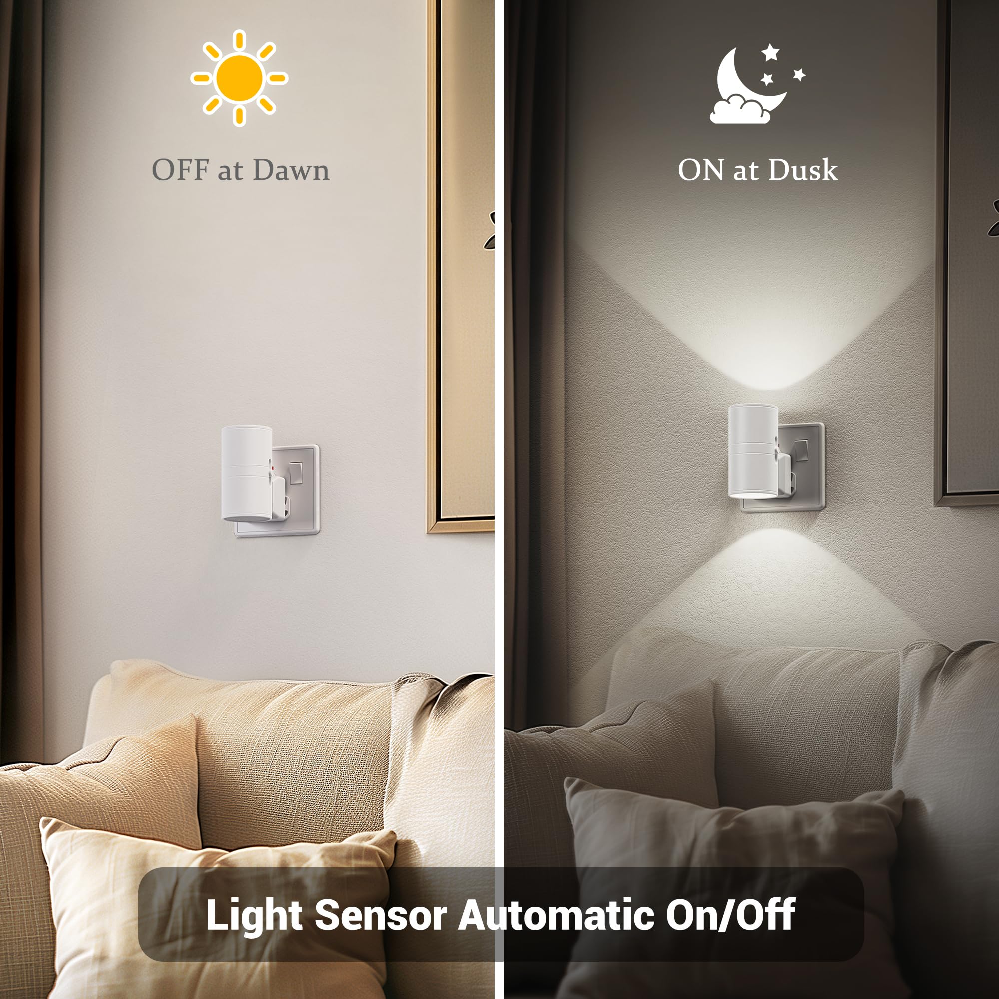 JandCase Night Light Plug in Wall, Dusk to Dawn Sensor, Dimmable Nightlight 0-100LM, Cool White 6000K - Image 2