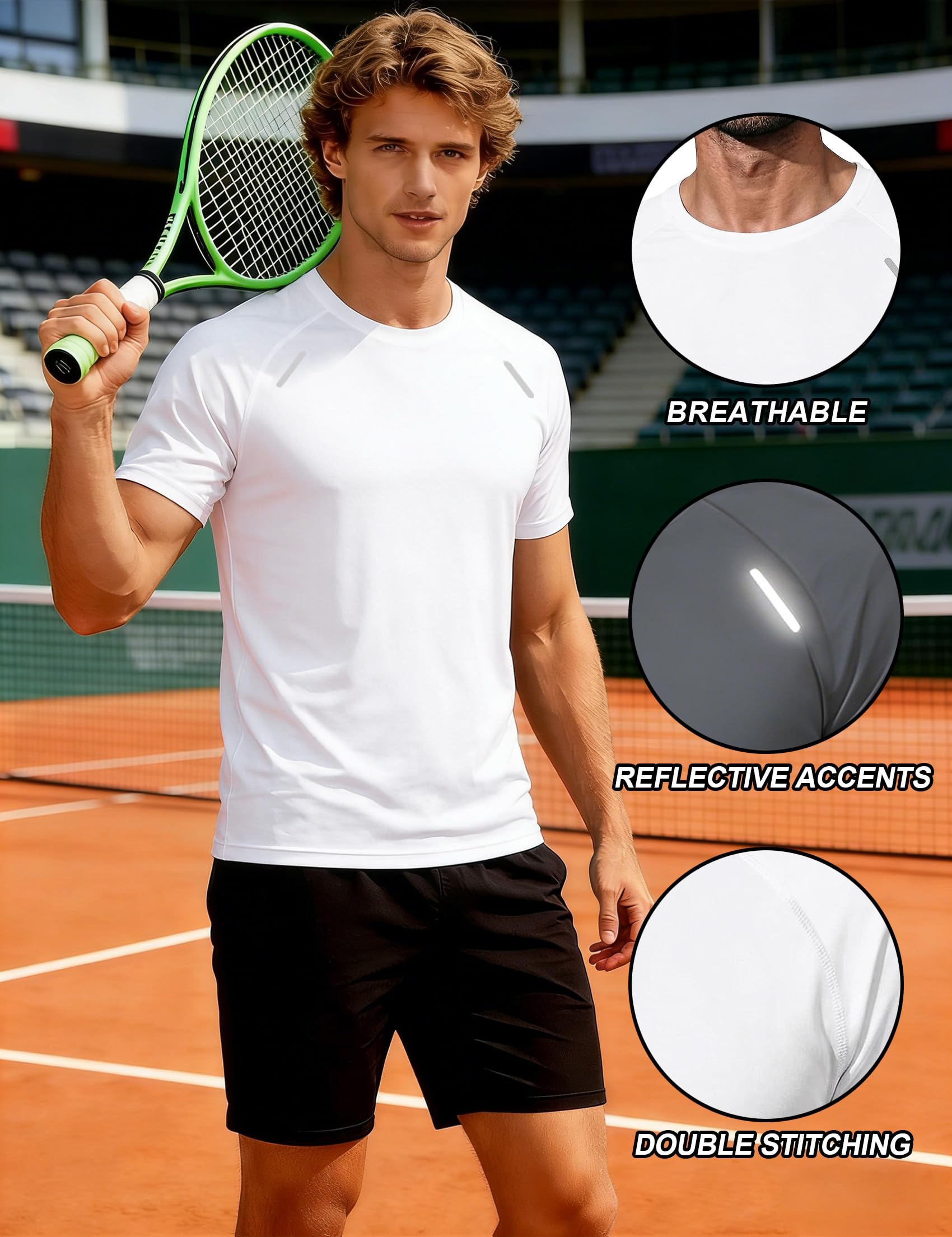 Camiseta deportiva para hombre, cuello redondo, manga corta, transpirable, secado rápido, fitness, gimnasio, entrenamiento, S - 3XL — view 4