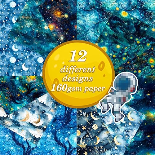 Miniatura 3 de Papel de álbum de recortes con patrón de galaxia, 12 x 12, 11.8 x 11.8 in, papel especial para álbumes de recortes, papel de cartulina para álbumes
