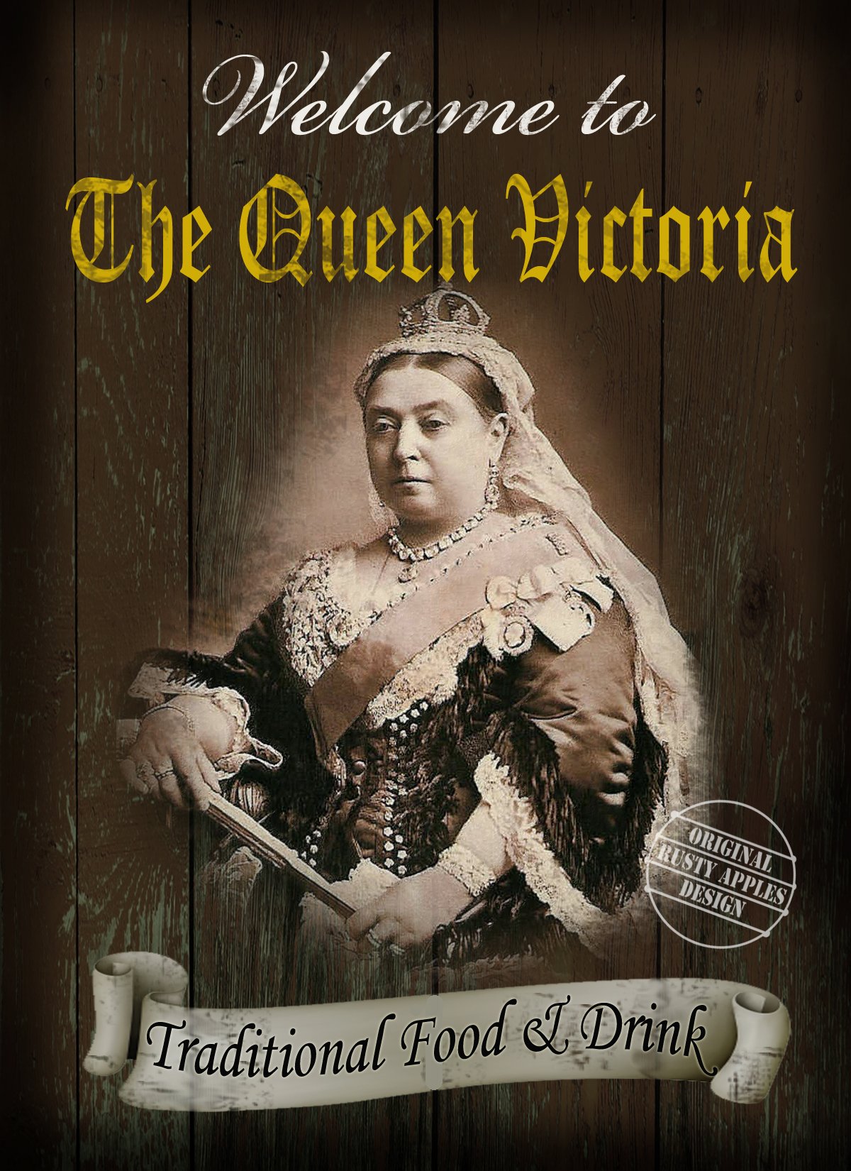 The Rusty Apples Metal Sign Co Earth Tones The Queen Vic- Traditional-Style Metal Pub Sign – 3 Sizes To Choose – Home Decor – Unique Gift, (8” X 6” 200 X 150 Mm)