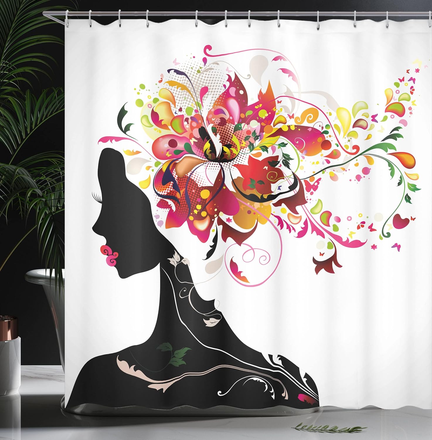 Ambesonne Retro Stall Shower Curtain, Flamingo Birds on Background Stripes Modern Cartoon Illustration Graphic, Fabric Bathroom Decor Set with Hooks, 36" W x 72" L, Black