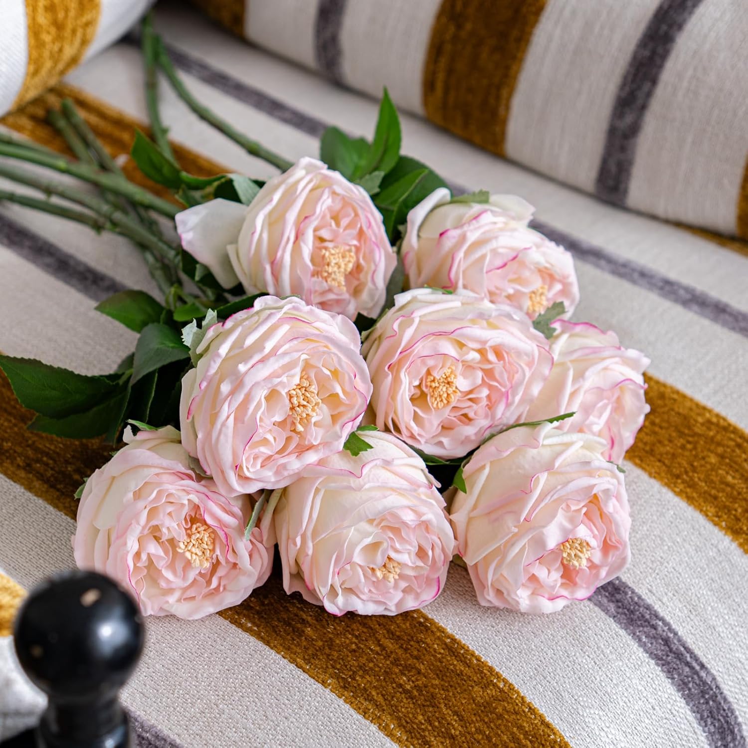 Soft Touch Artificial Roses and Peonies, 4 Stems Faux Latex Flowers for Vase, Home Wedding Decor - Lifelike Pink Fake Flowers for Centerpieces, Living Room, Valentine's Day