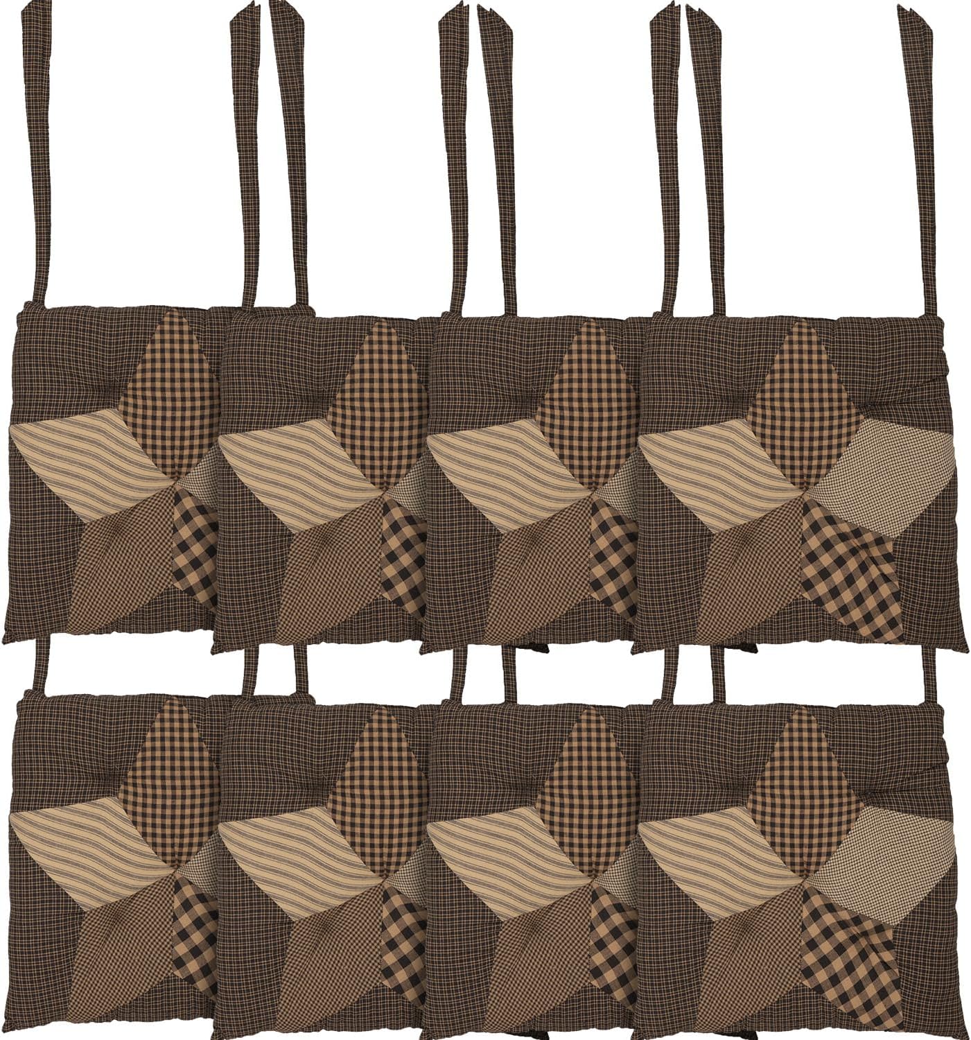 VHC Brands Classic Country Primitive Tabletop & Kitchen-Farmhouse Star Black Chair Pad, 1 Count (Pack of 1), Set of 4