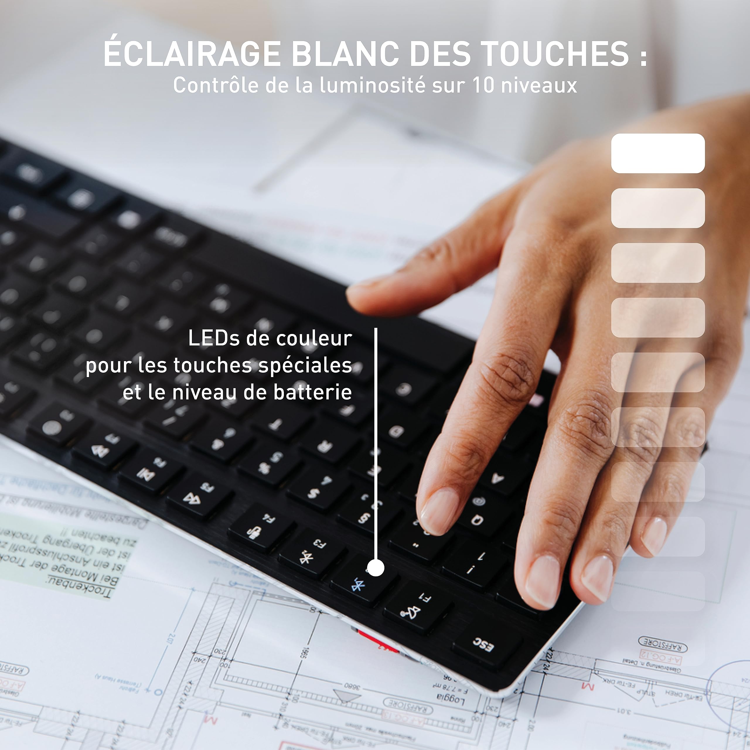 CHERRY KW X ULP, Clavier mécanique Haut de Gamme Ultra-Plat, Disposition française (AZERTY) Clavier Compact Multi-appareils Jusqu’à 4 appareils différents, Rechargeable, Noir