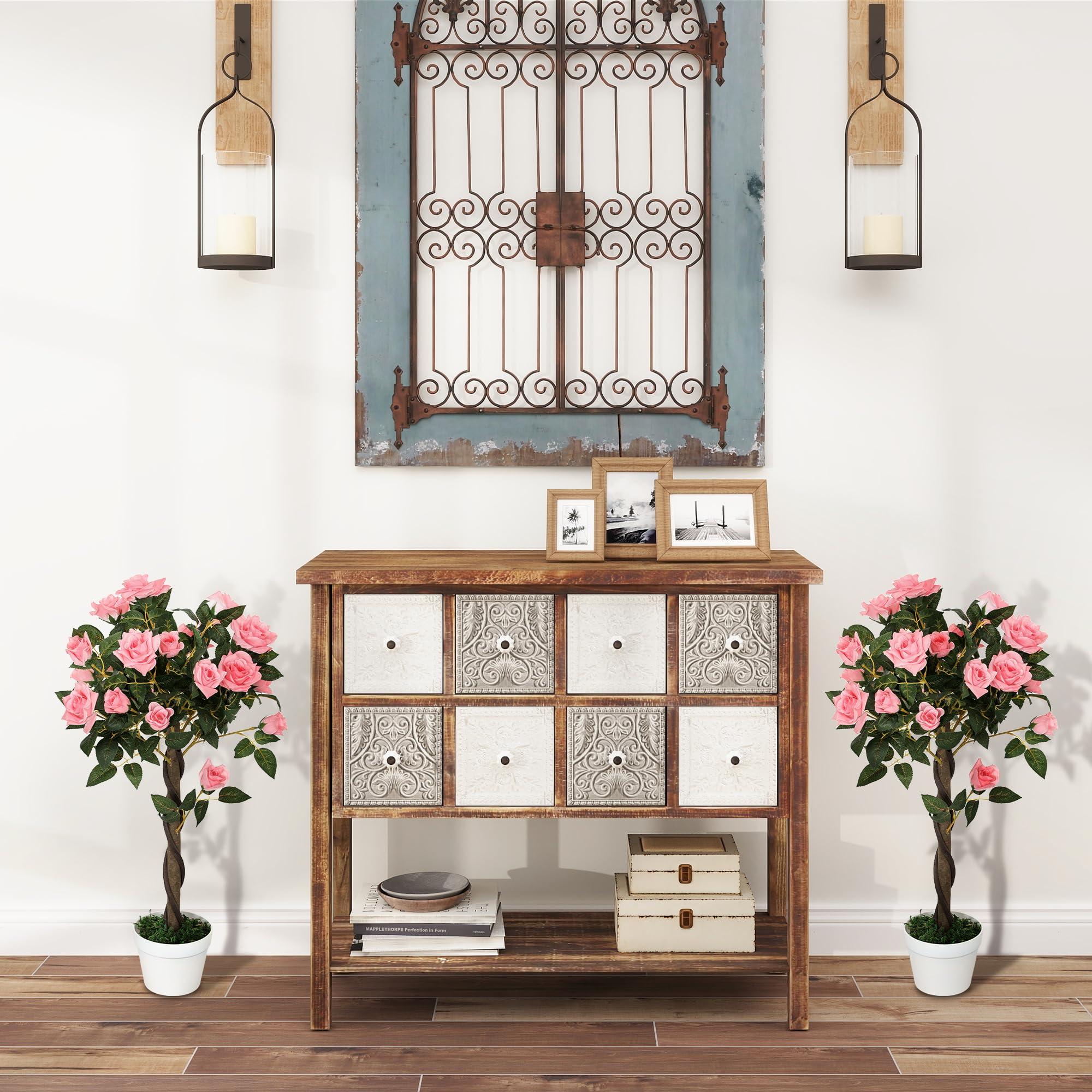 Outsunny 90cm Rosier Artificiel à Tronc torsadé Lot de 2 Rose