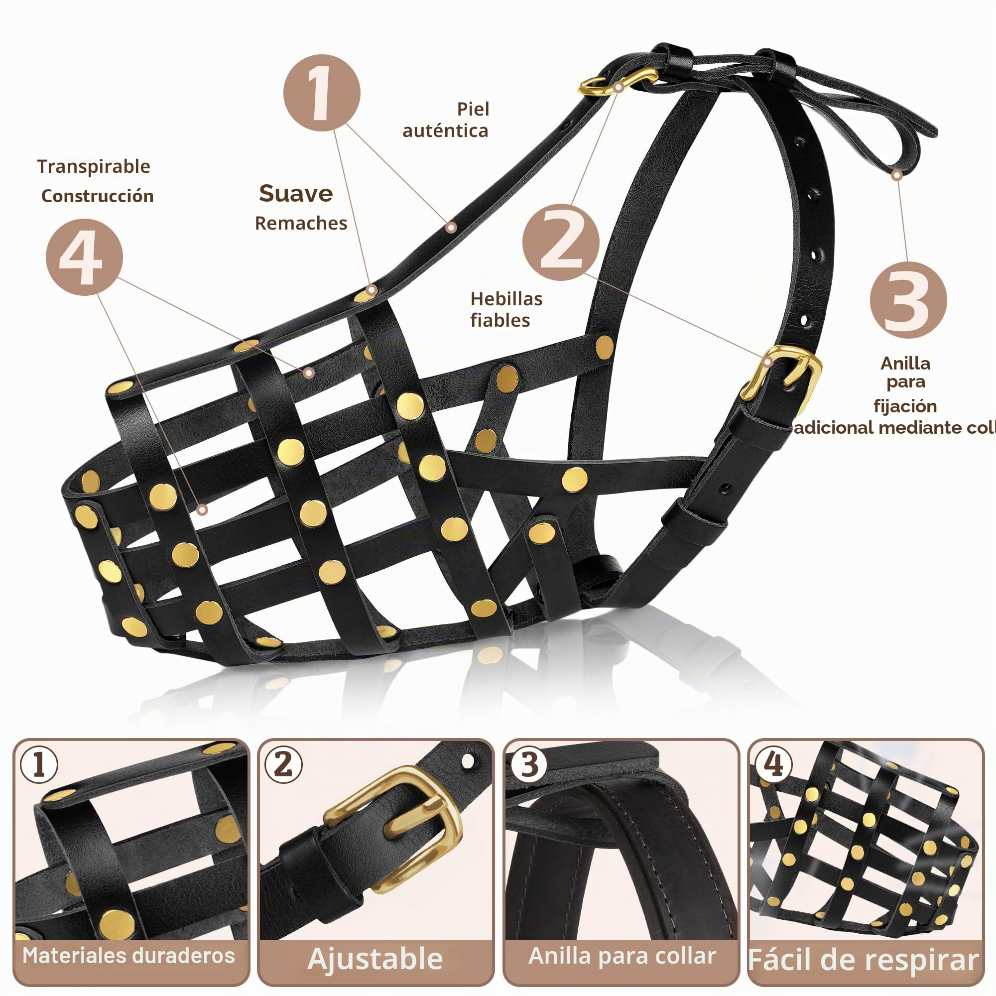 OOPSDOGGY Doberman - Bozal para perros grandes, bozal de cuero transpirable seguro para razas grandes, pastor alemán husky, evita mordeduras, no mastica, ajustable (negro)
