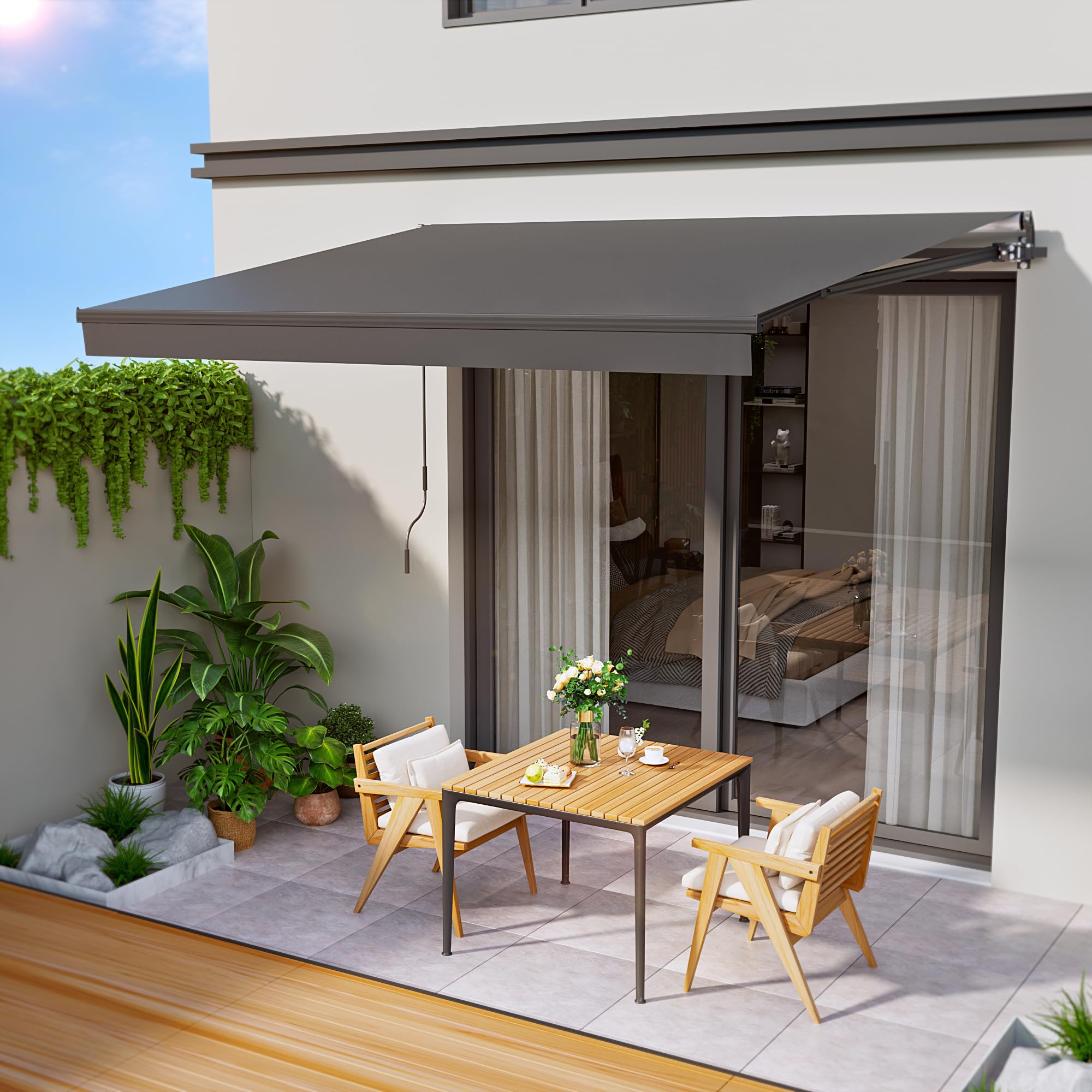 HOMEDEMO Gelenkarmmarkise Markise mit Handkurbel, 300x250cm, Anthrazit, Sonnenmarkise Terrassenmarkise Winkel Einstellung(5-60°), Balkon Markisen mit Wasserdichter Beschichtung inkl. Wandhalterung